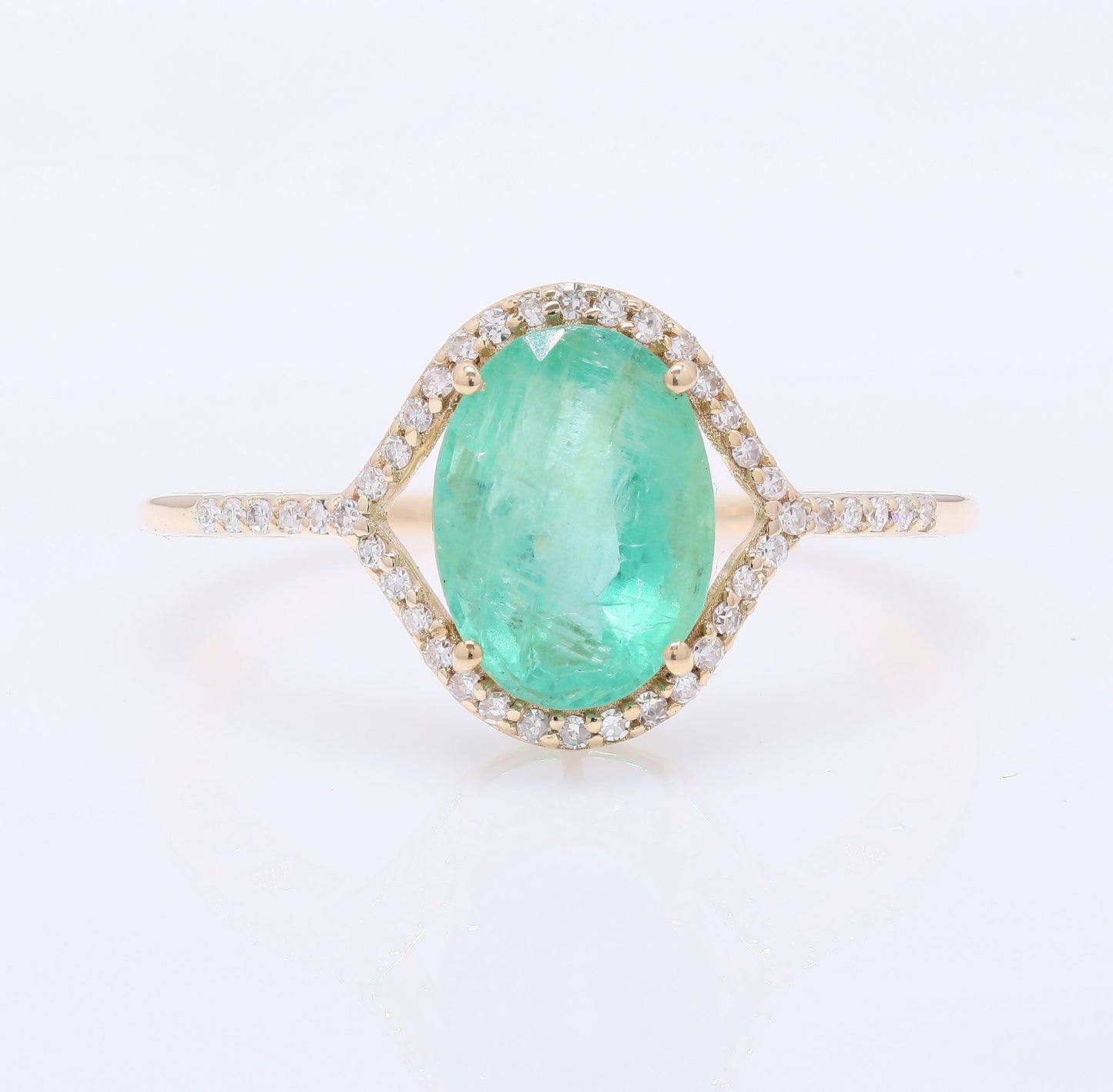 2.29 Ct Oval Mixed Cut Natural Emerald 14K Gold Ring