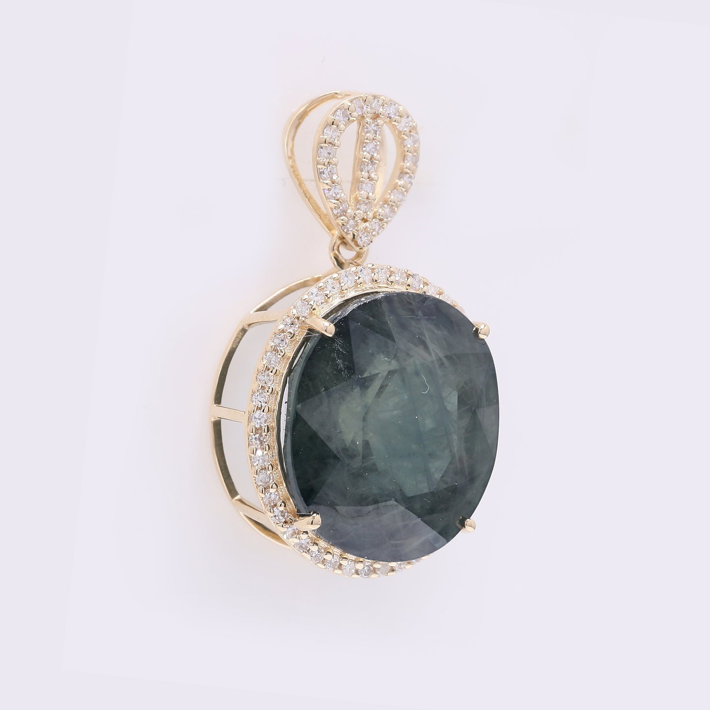 12.17 Ct Oval Mixed Cut Natural Sapphire 14K Gold Pendant