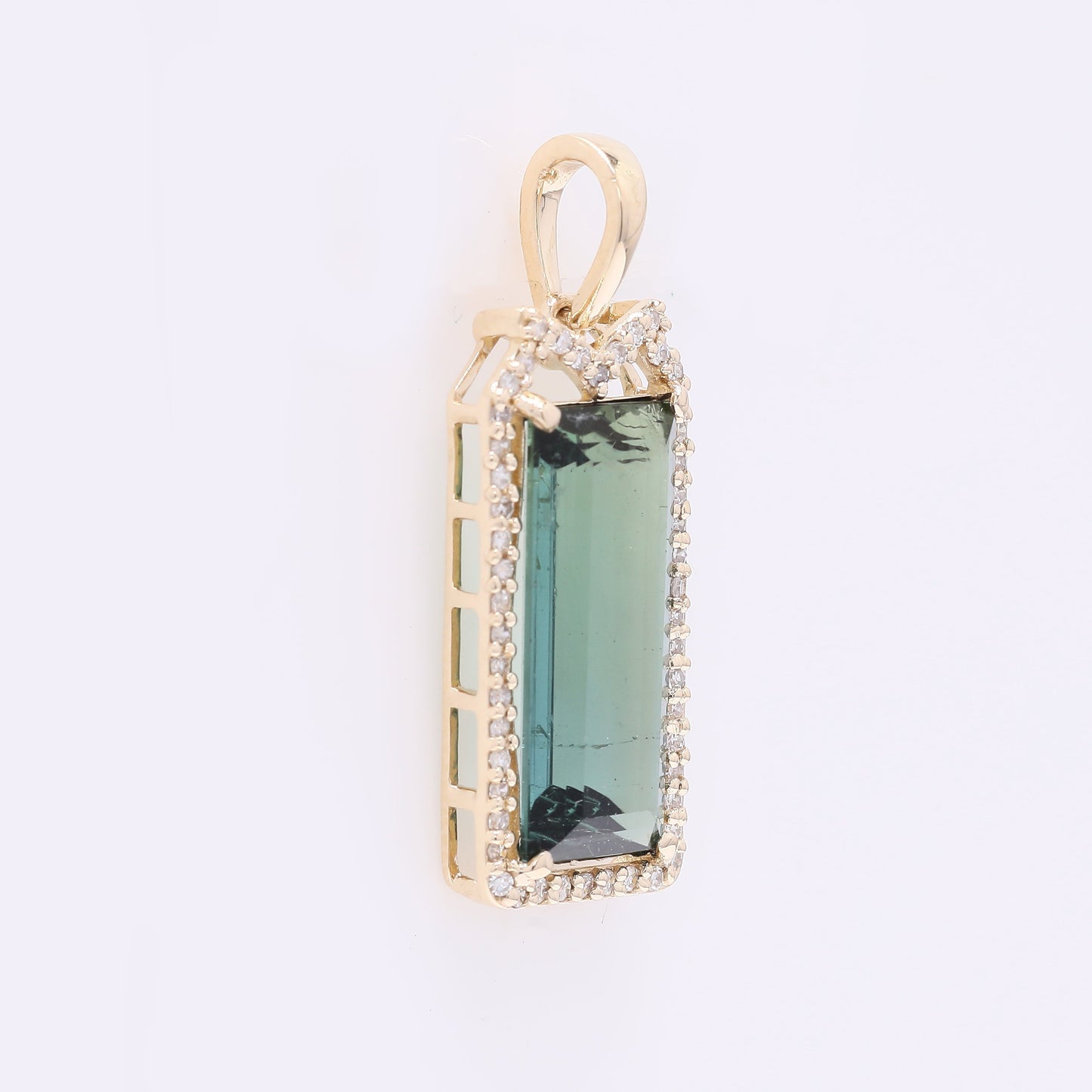 3.84 Ct Rectangle Mixed Cut Natural Tourmaline 14K Gold Pendant