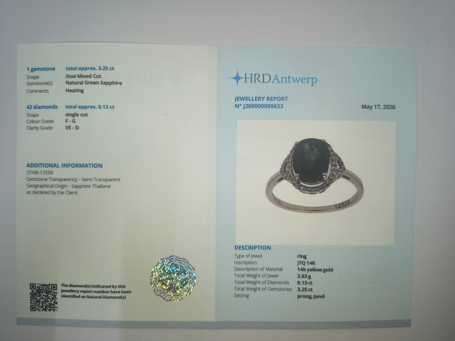 1.96 Ct Oval Mixed Cut Natural Green Sapphire 14K Gold Ring