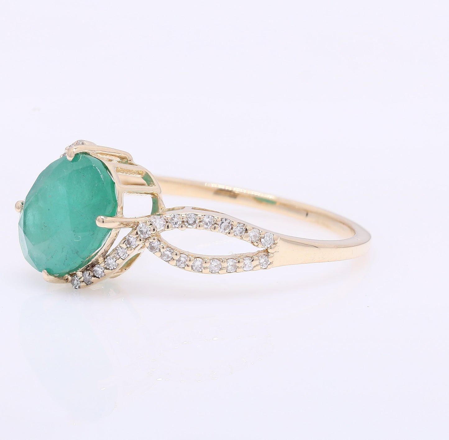 2.12 Ct Oval Mixed Cut Natural Emerald 14K Gold Ring