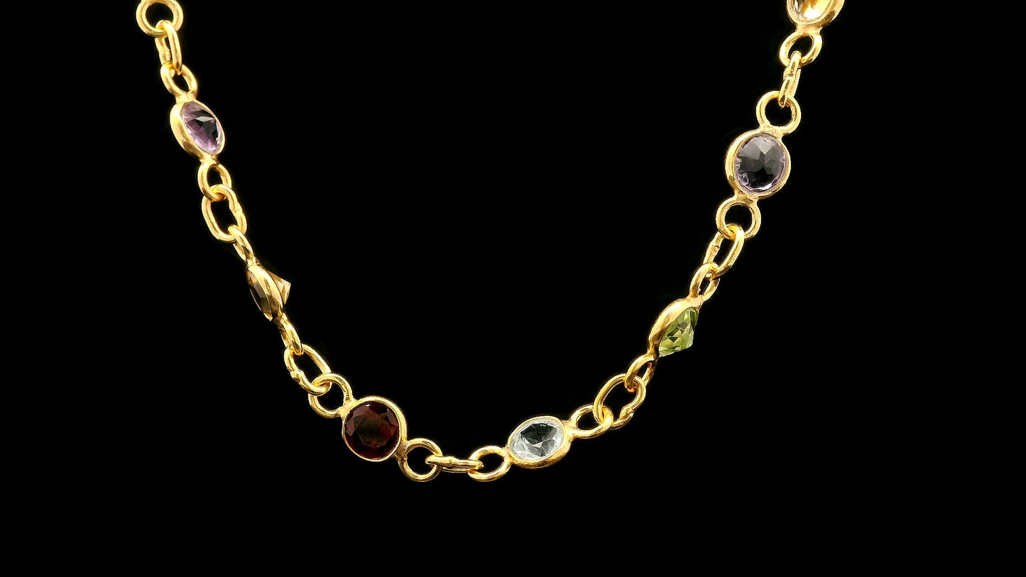 8.63 Ct Round Garnet, Peridot, Blue Topaz, Citrine, Amethyst 925 Sterling Silver Necklace