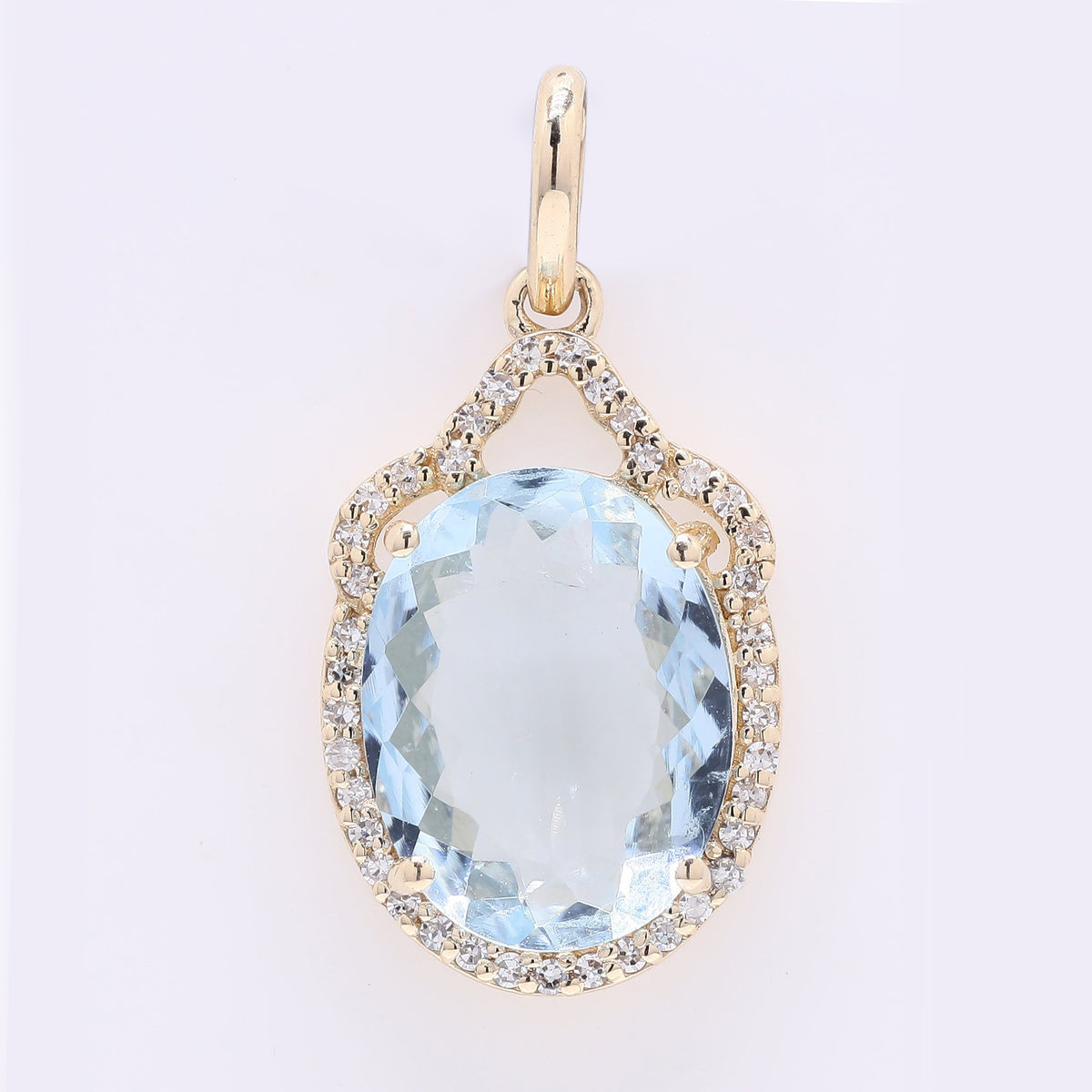 2.70 Ct Oval Mixed Cut Natural Aquamarine 14K Gold Pendant
