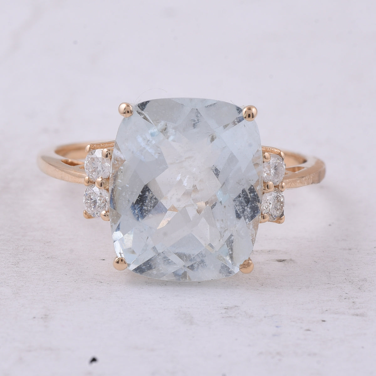 4.88 Ct Cushion Natural Aquamarine 14K Gold Ring