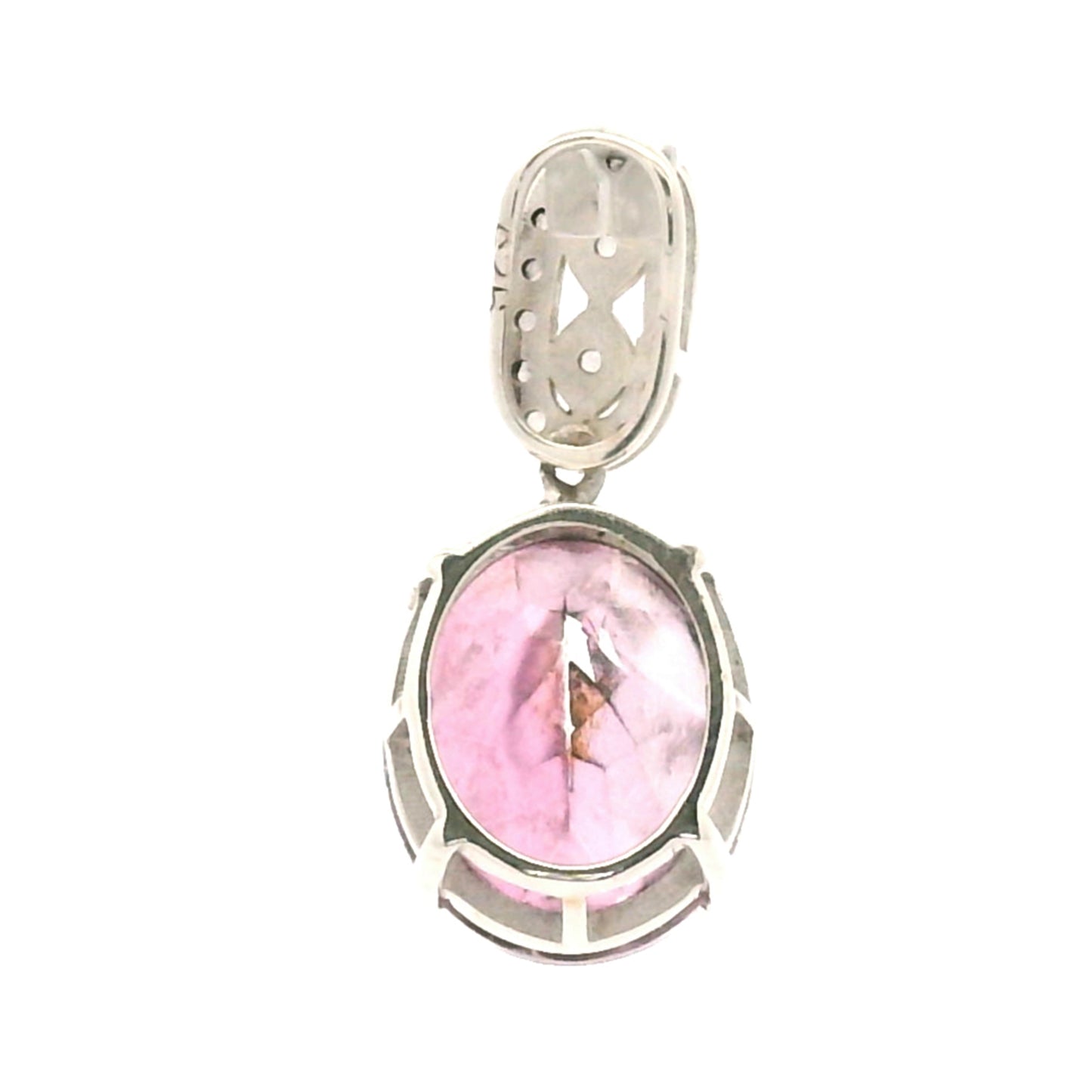 5.62 Ct Oval Pink Topaz, White Zircon, 925 Sterling Silver Pendant