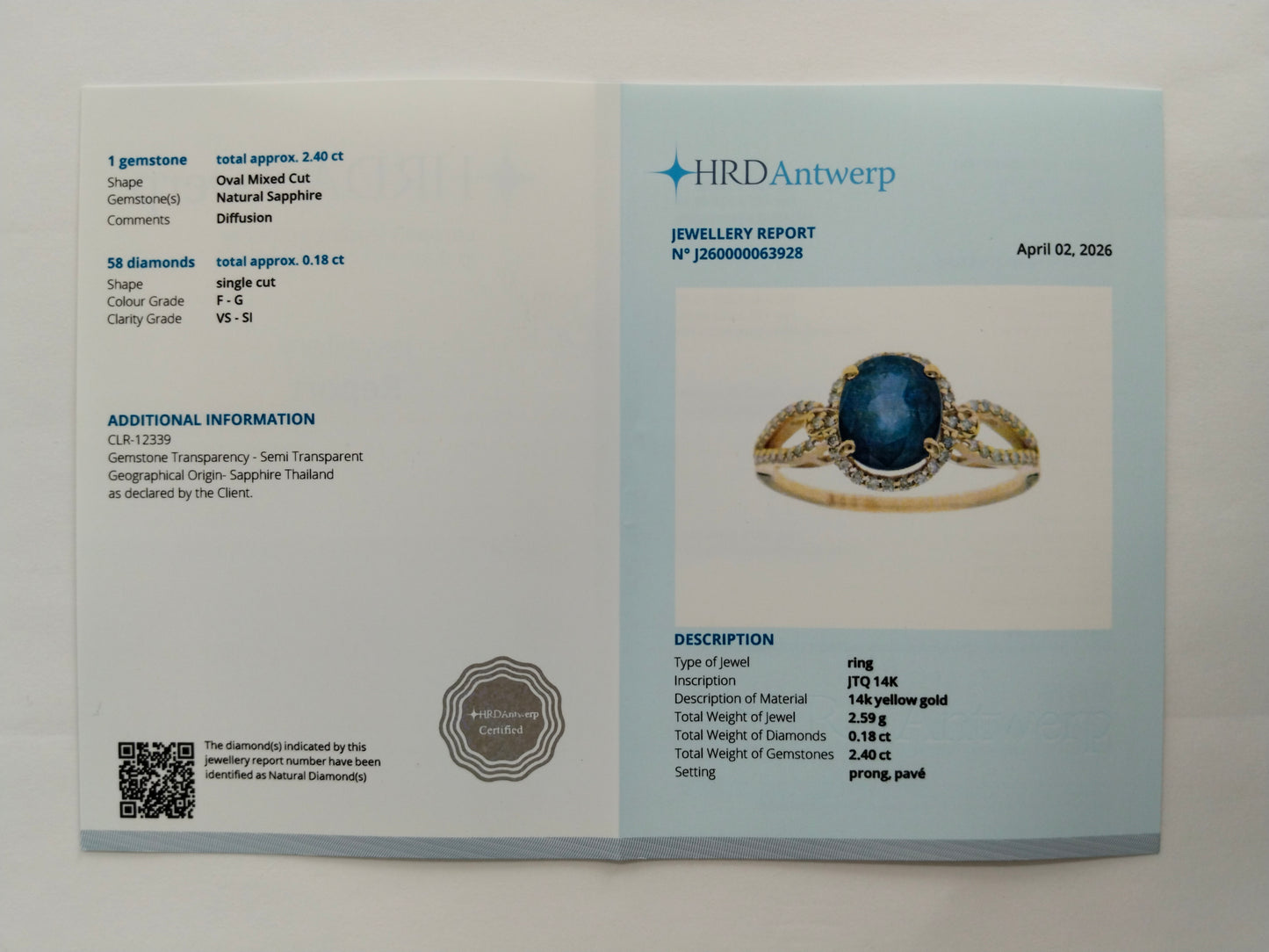 2.58 Ct Oval Mixed Cut Natural Sapphire 14K Gold Ring