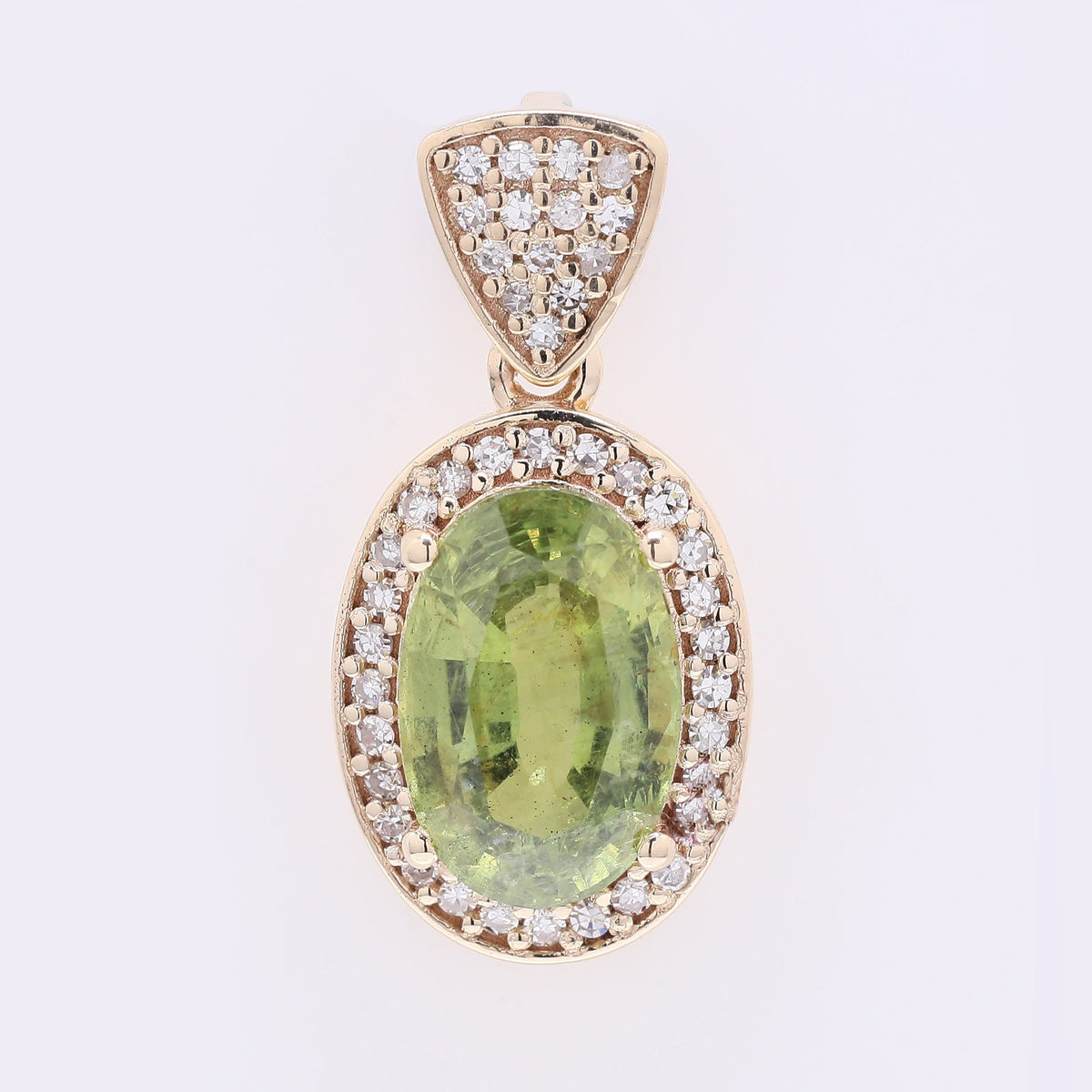 2.35 Ct Oval Mixed Cut Natural Green Sapphire 14K Gold Pendant