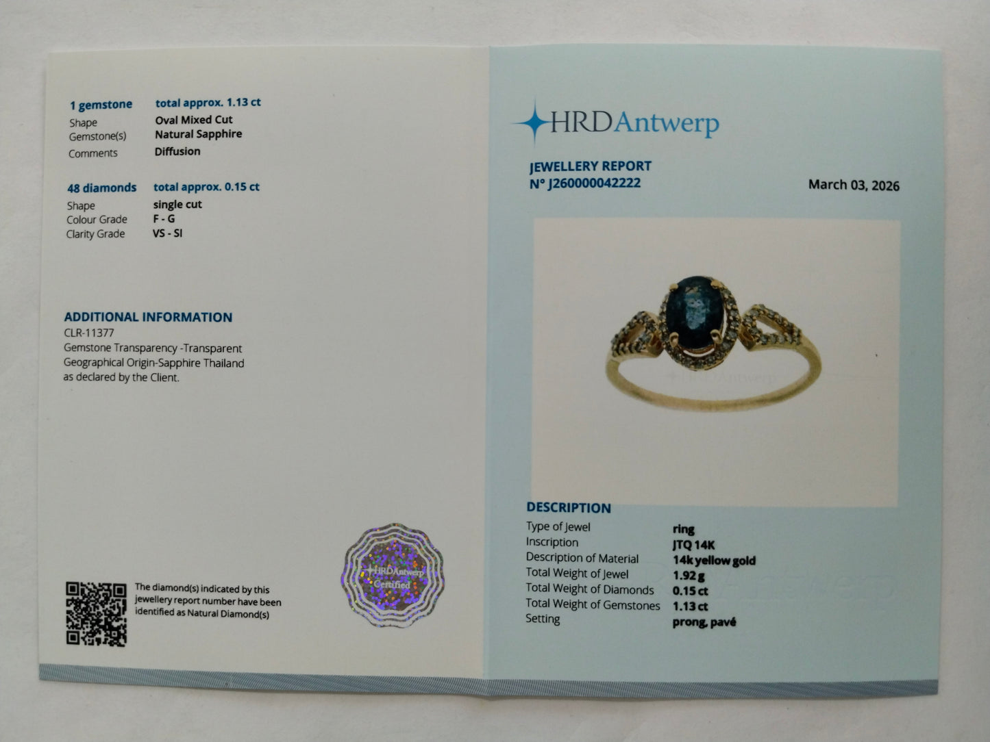1.28 Ct Oval Mixed Cut Natural Sapphire 14K Gold Ring
