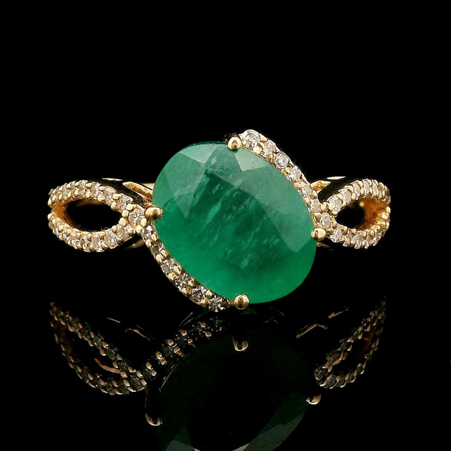 2.12 Ct Oval Mixed Cut Natural Emerald 14K Gold Ring