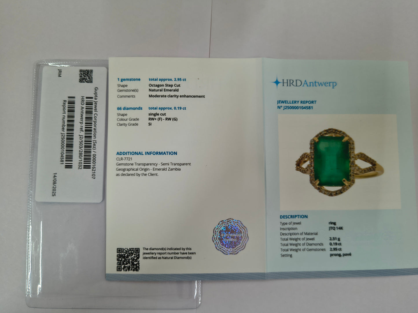 3.14 Ct Octagon Step Cut Natural Emerald 14K Gold Ring