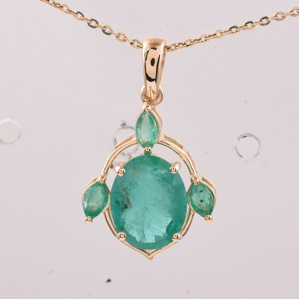 2.15 Ct Oval, Marquise Emerald 14K Gold Pendant