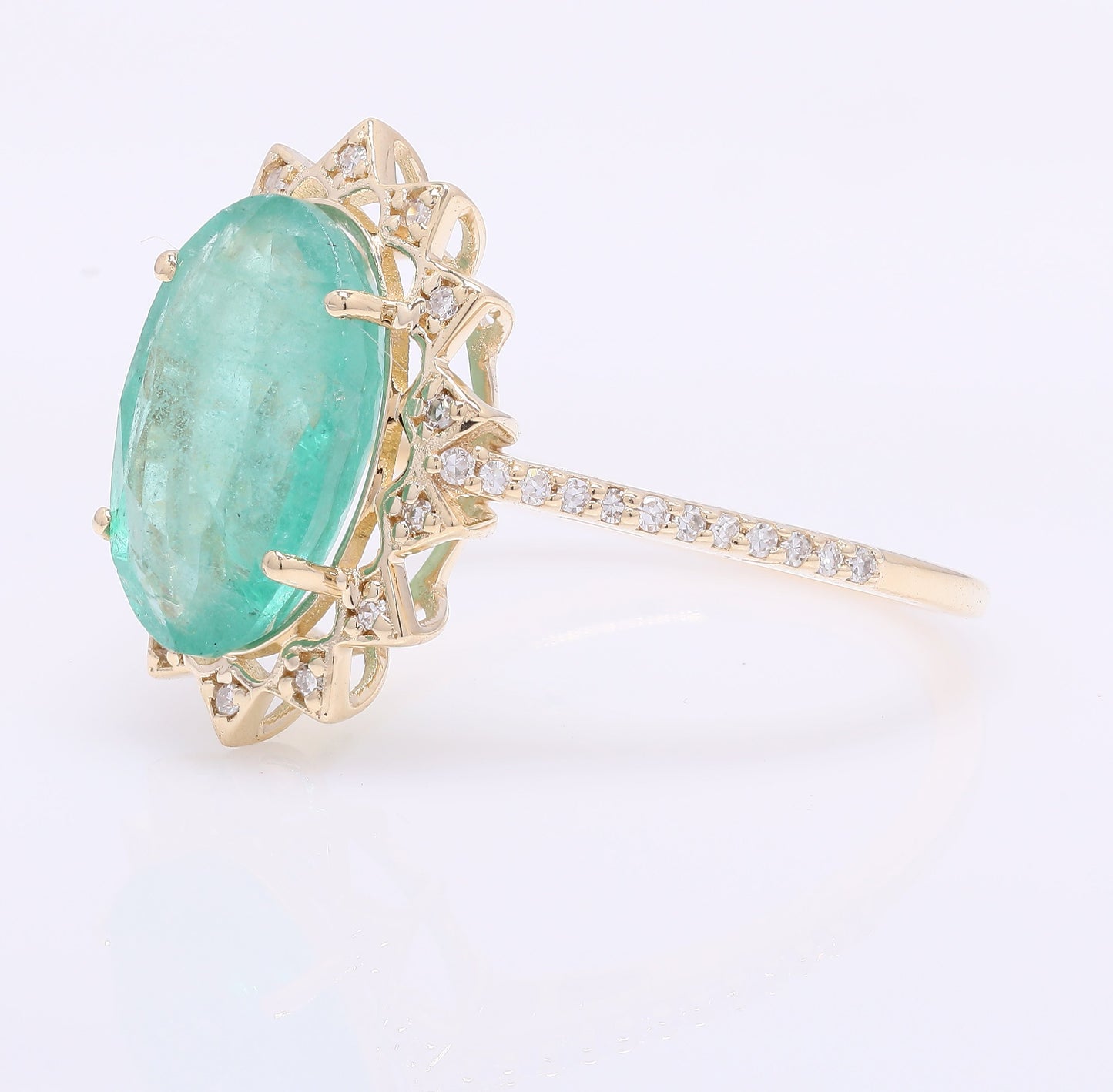 3.09 Ct Oval Mixed Cut Natural Emerald 14K Gold Ring