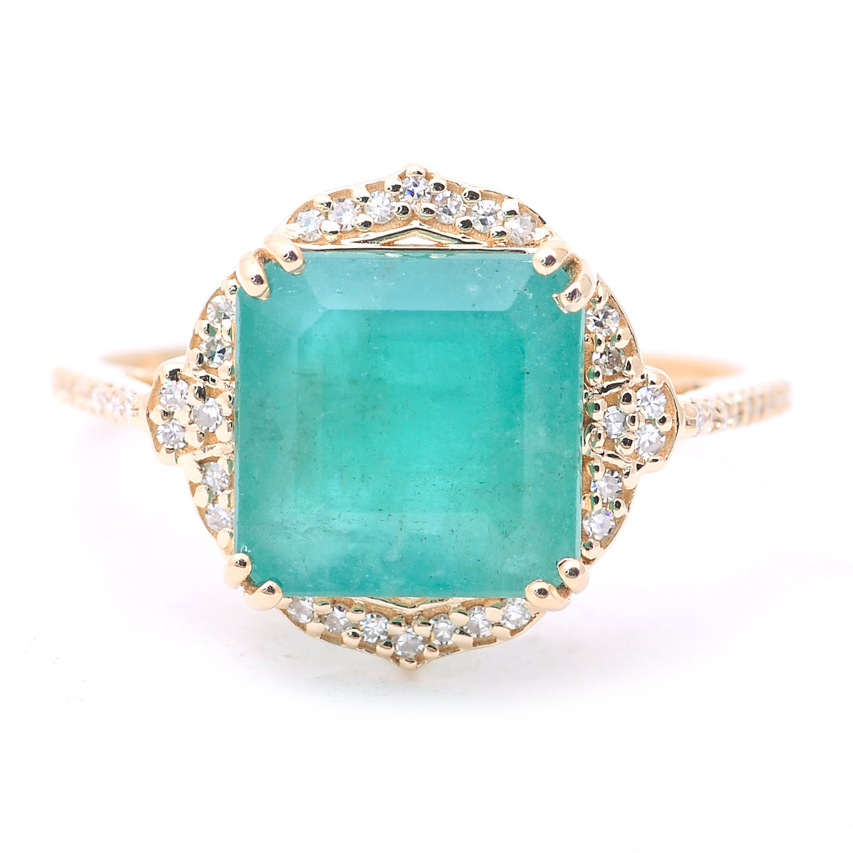 3.75 Ct Octagon Step Cut Natural Emerald 14K Gold Ring