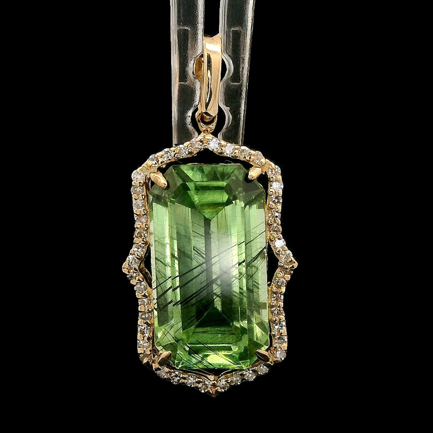 6.24 Ct Octagon Step Cut Natural Peridot 14K Gold Pendant