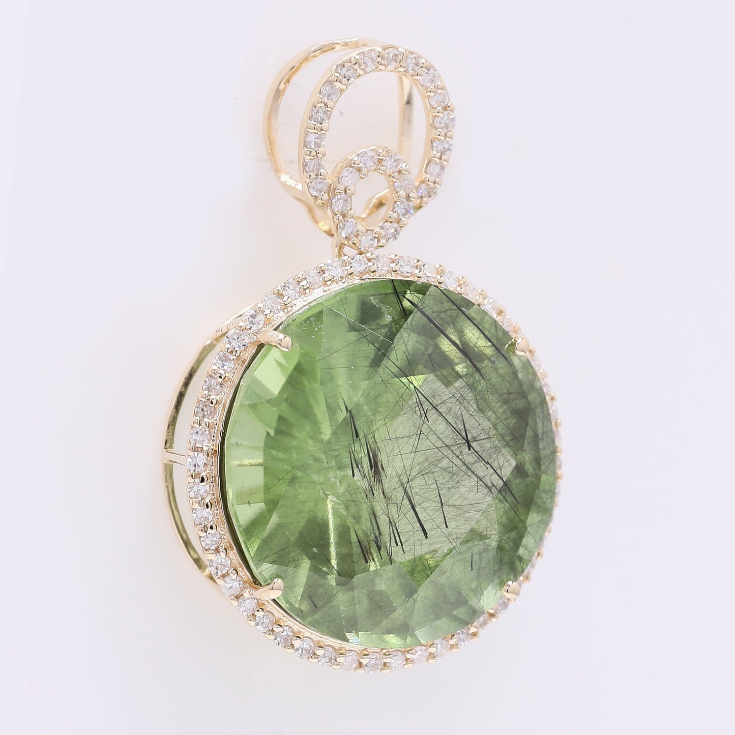 12.54 Ct Round Mixed Cut Natural Peridot 14K Gold Pendant