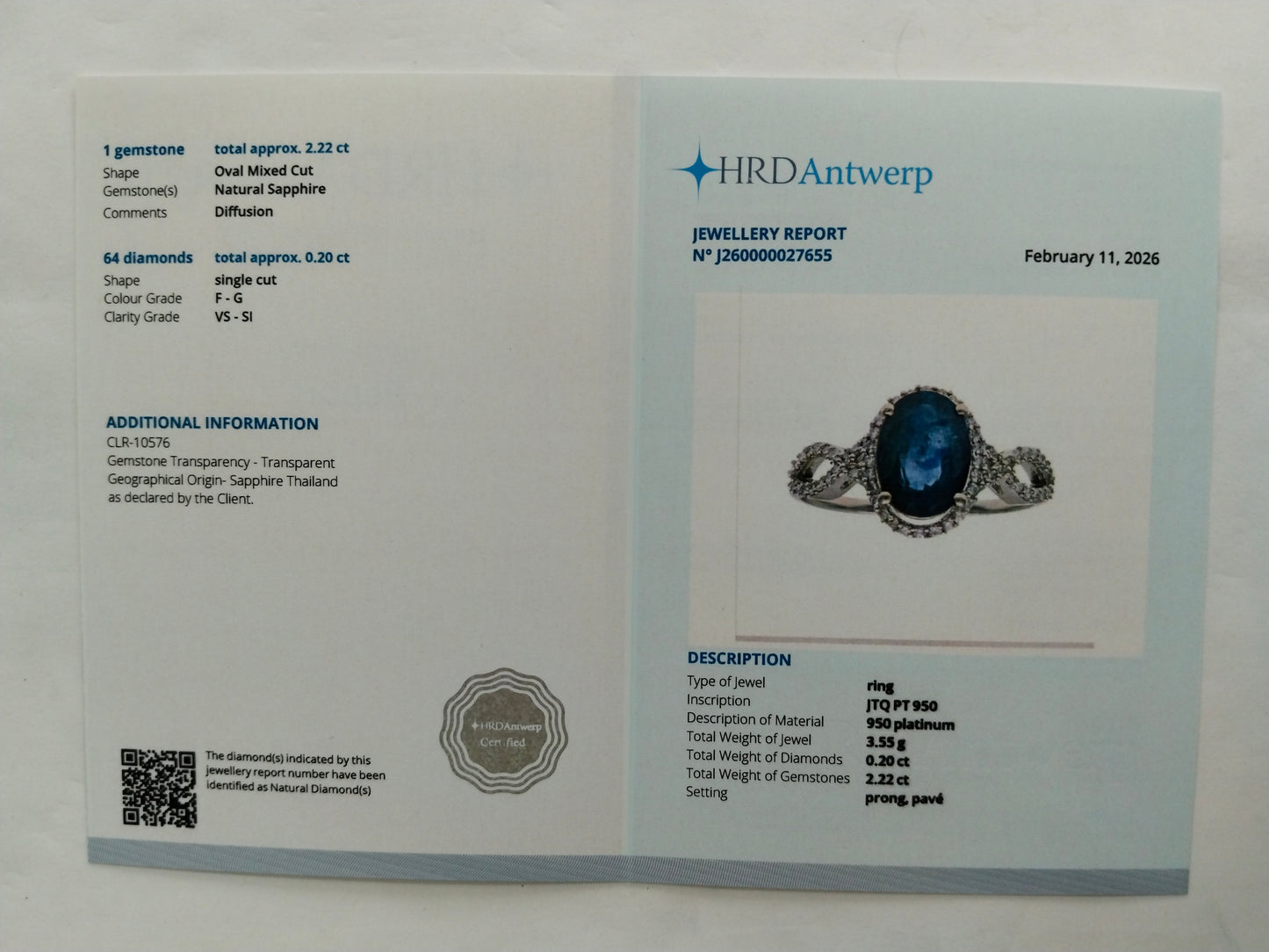 2.42 Ct Oval Mixed Cut Natural Sapphire 950 Platinum Ring