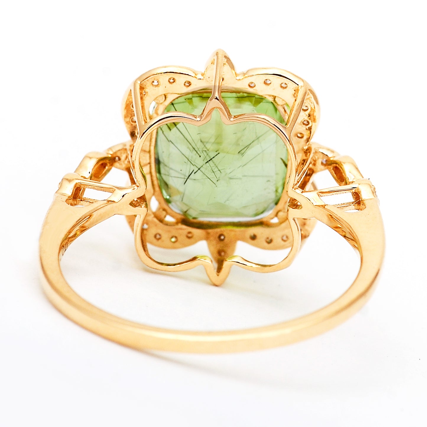 4.74 Ct Cushion Mixed Cut Natural Peridot 14K Gold Ring
