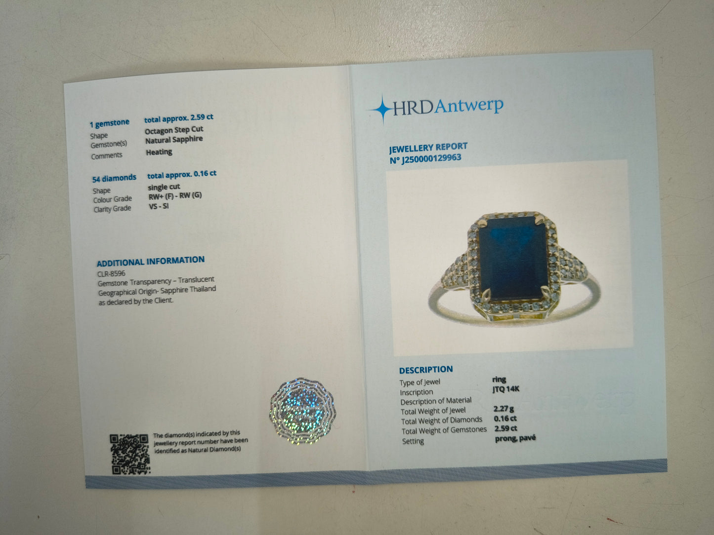 2.75 Ct Octagon Natural Sapphire 14K Gold Ring