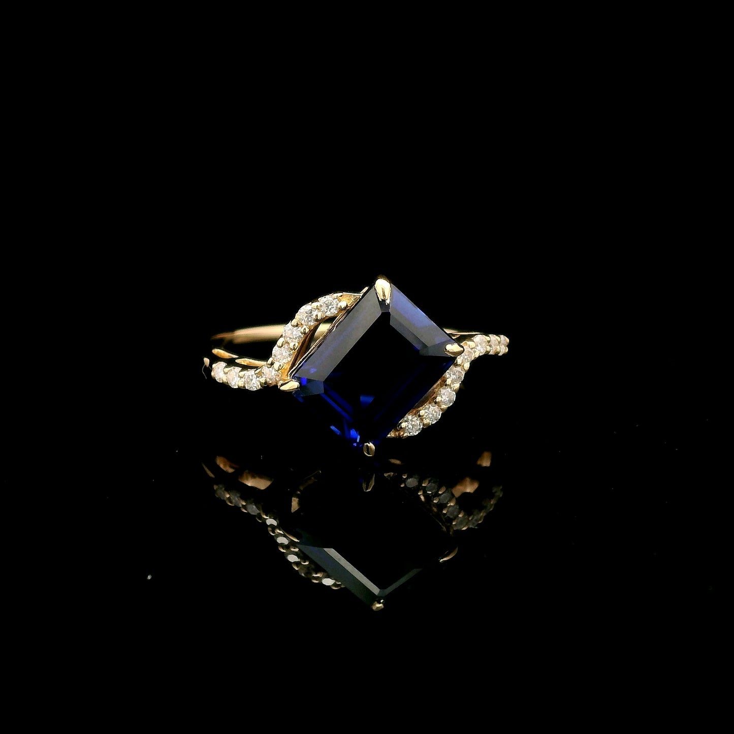 3.13 Ct Emerald Cut Lab Grown Sapphire 14K Gold Ring