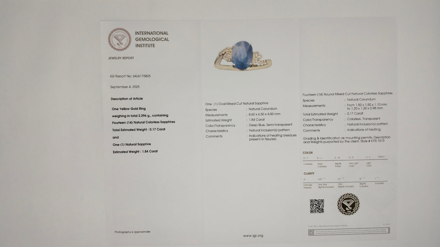 2.01 Ct Oval Mixed Cut Natural Corundum Sapphire 14K Gold Ring