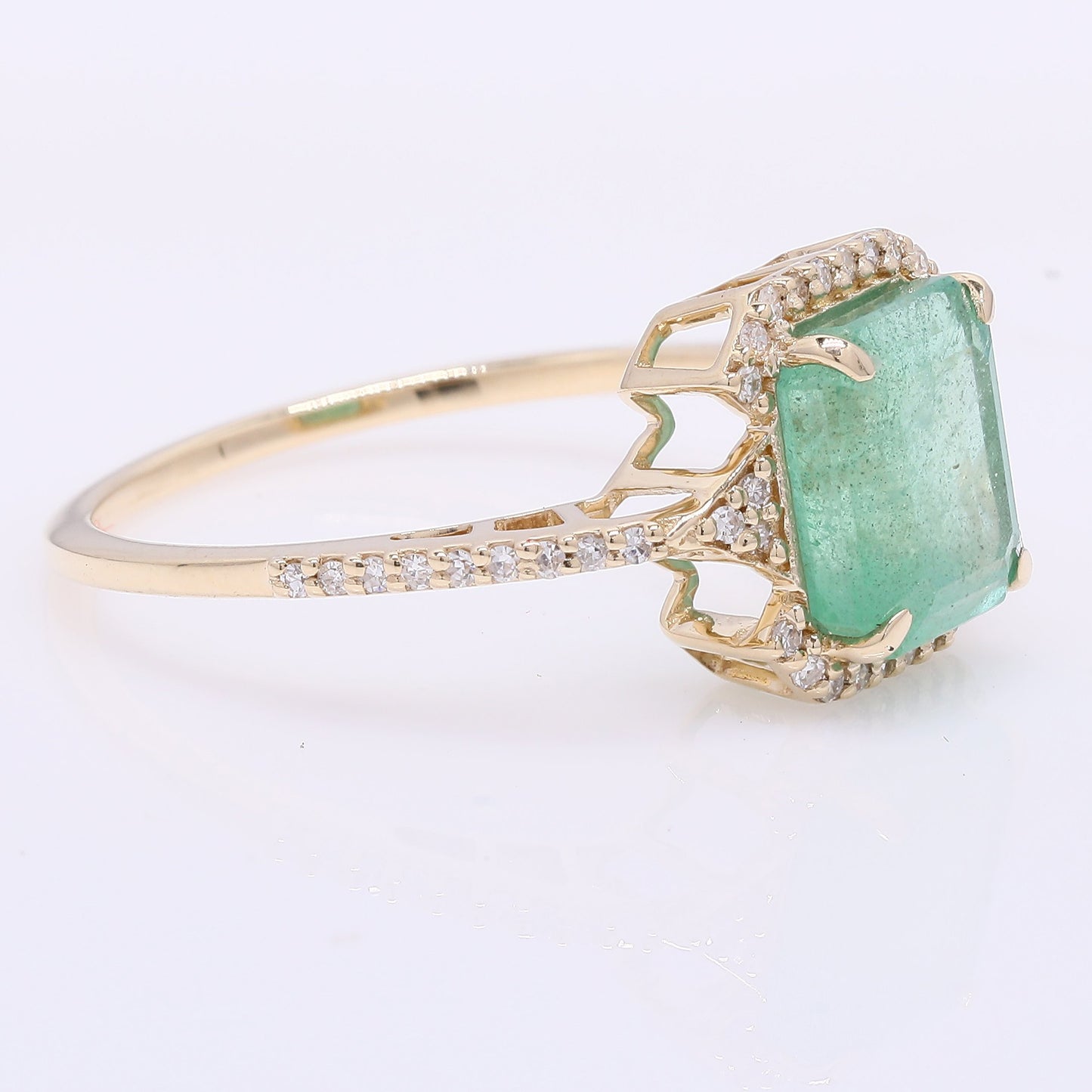 2.52 Ct Octagon Step Cut Natural Emerald 14K Gold Ring