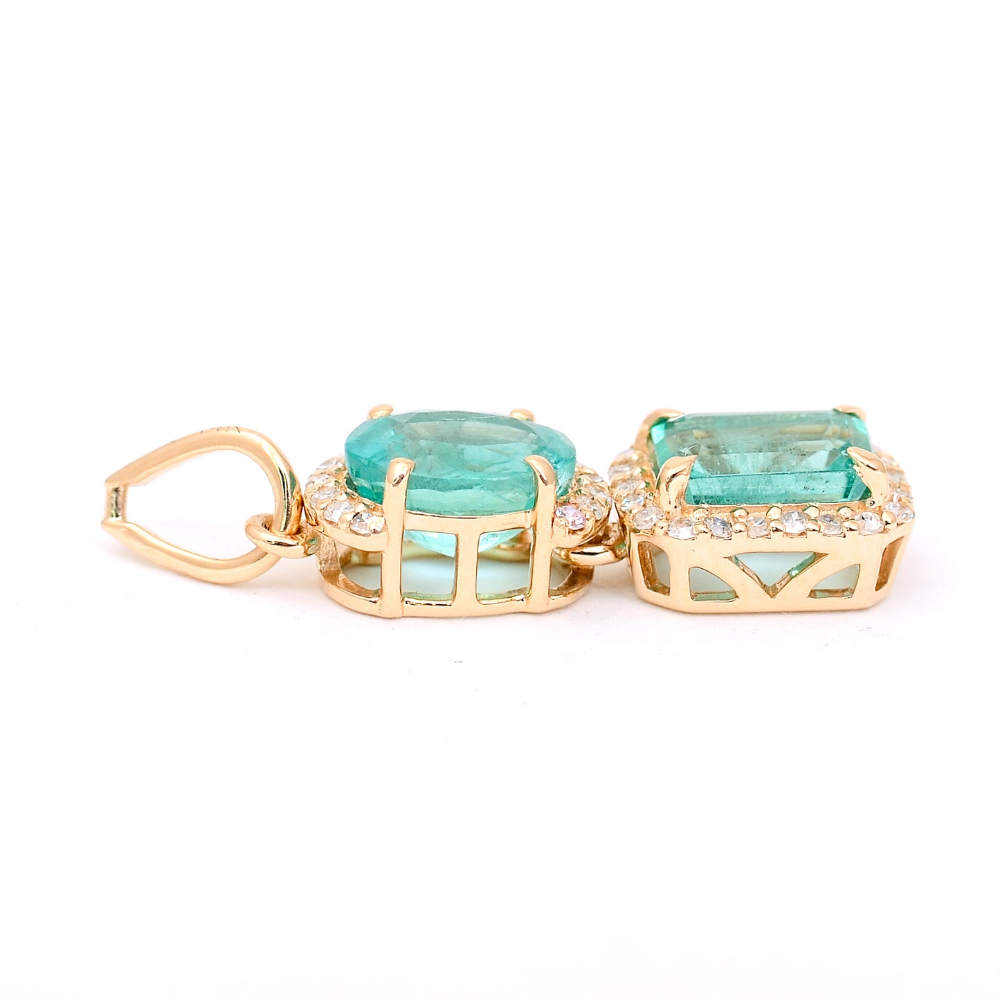 1.46 Ct Octagon Step Cut, Oval Mixed Cut Natural Emerald 14K Gold Pendant