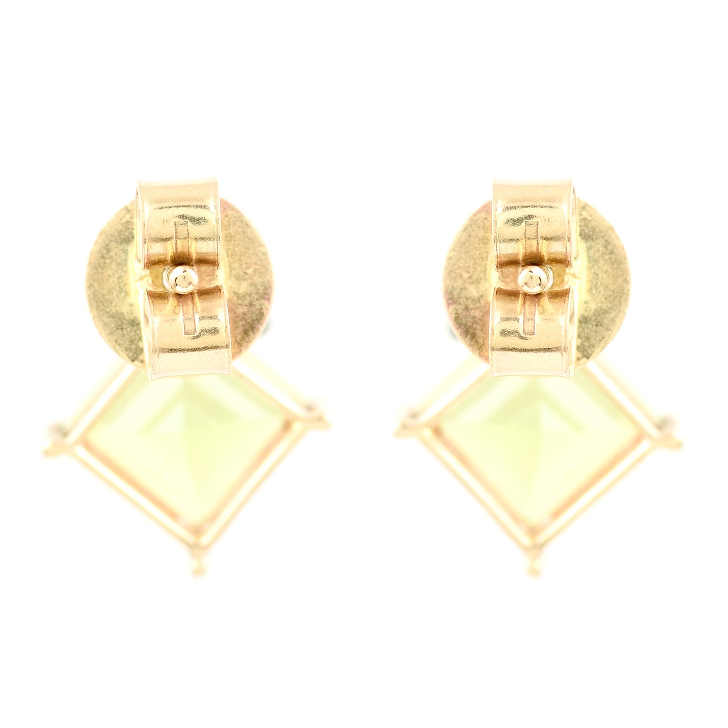 2.11 Ct Square Step Cut Natural Peridots 14K Gold Earrings