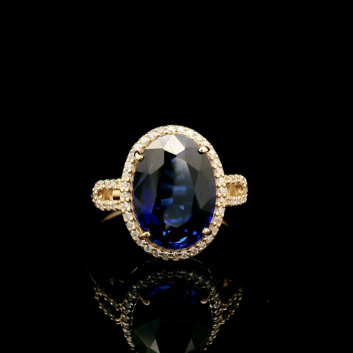 5.19 Ct Oval Mixed Cut Lab Grown Sapphire 14K Gold Ring