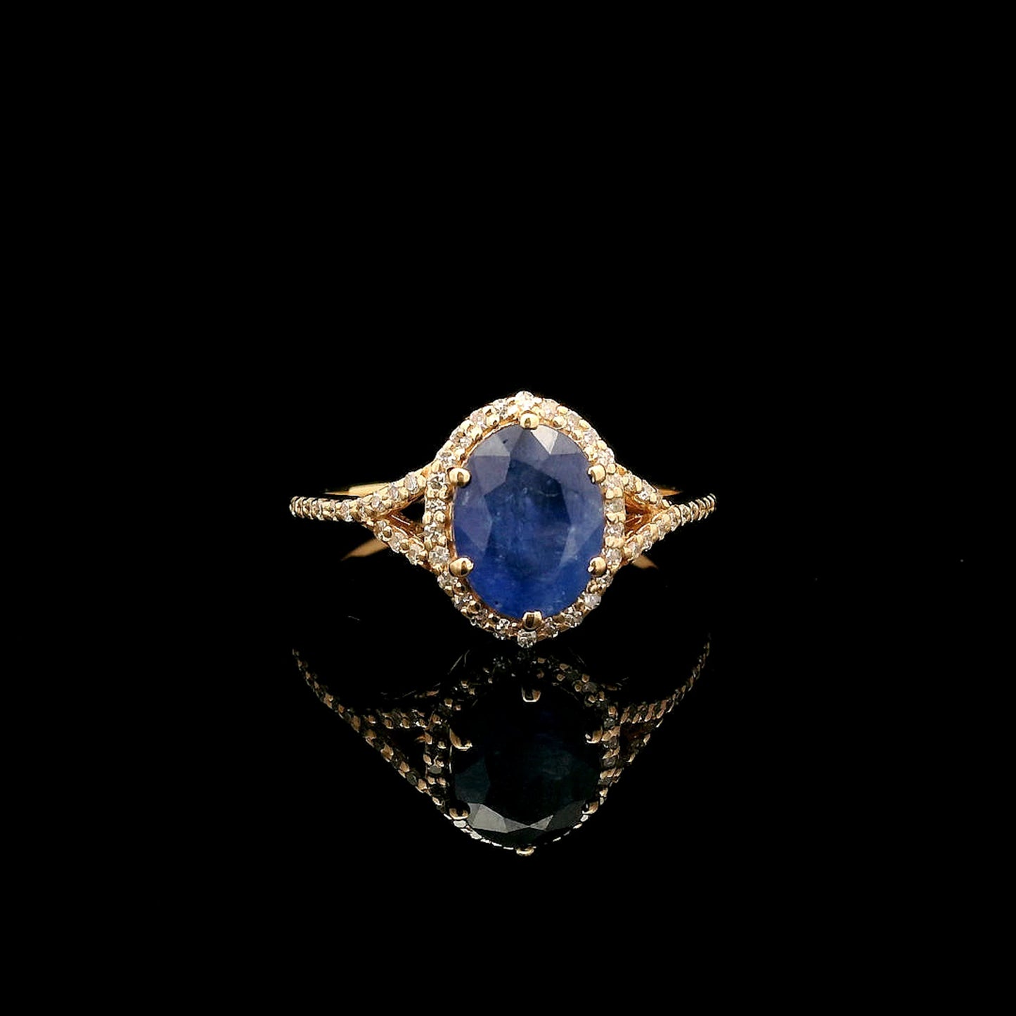 2.14 Ct Oval Mixed Cut Natural Sapphire 14K Gold Ring