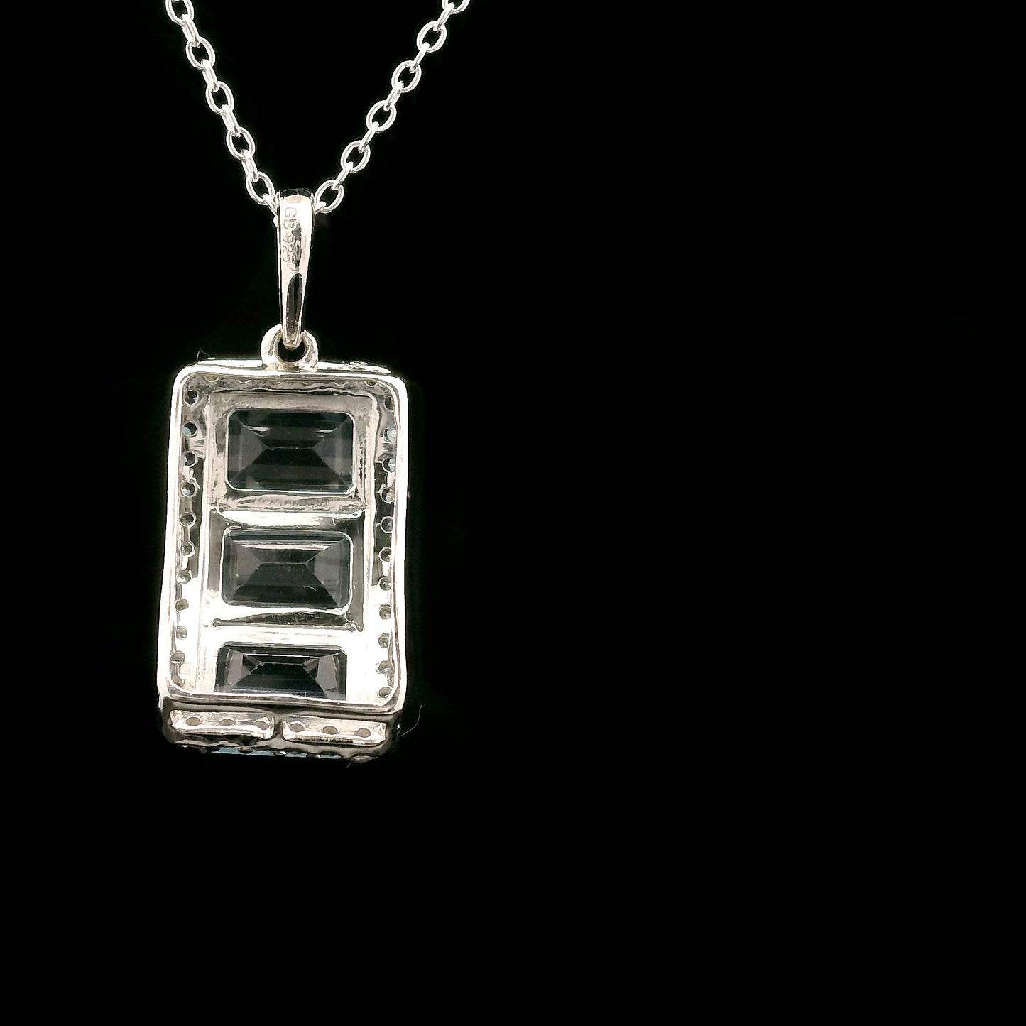 4.62 Ct Octagon Blue Topaz, White Zircon 925 Sterling Silver Pendant