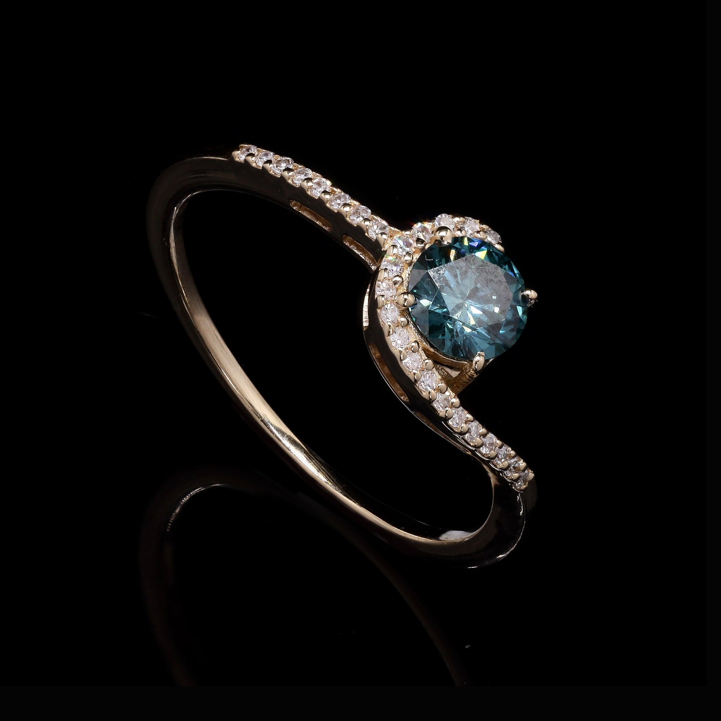 0.55 Ct Round Blue Diamond 14K Gold Ring