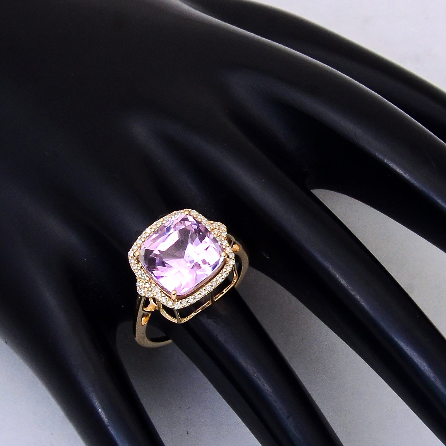 6.12 Ct Cushion Mixed Cut Natural Kunzite 14K Gold Ring