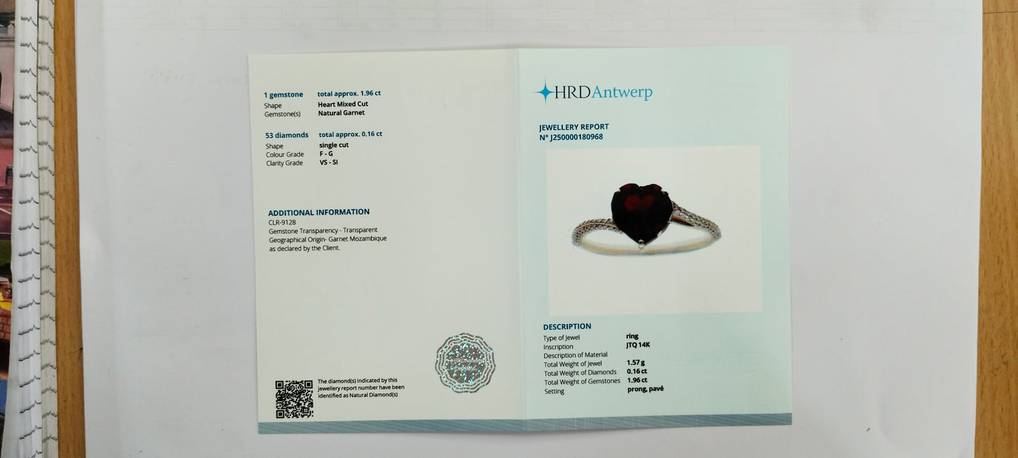 2.12 Ct Heart Mixed Cut Natural Garnet 14K Gold Ring