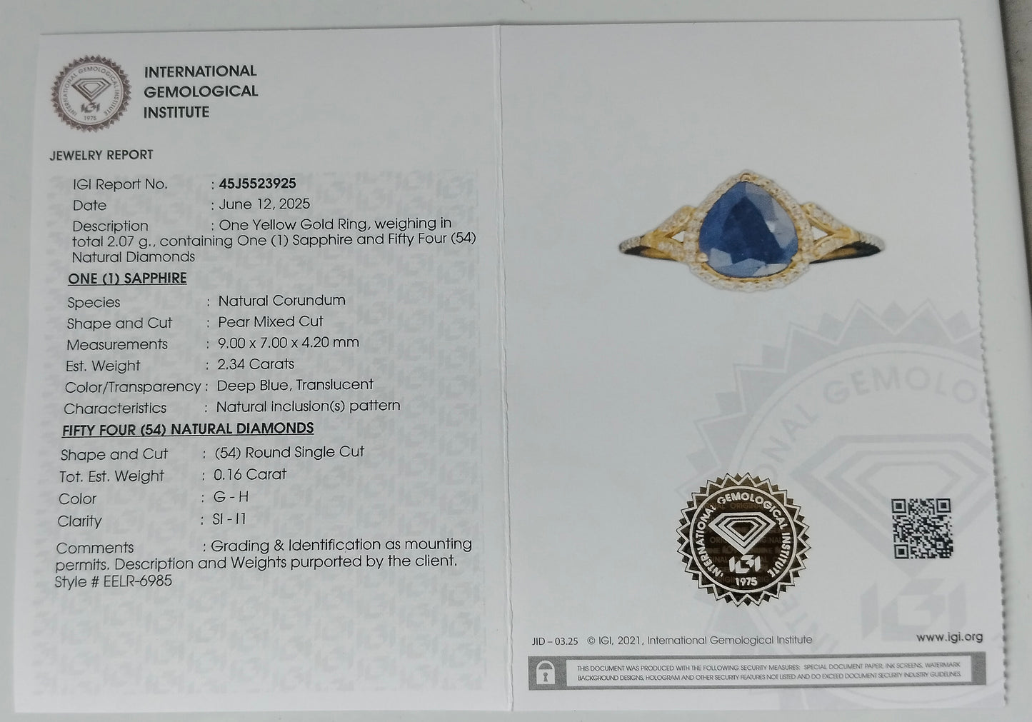 2.50 Ct Pear Mixed Cut Natural Corundum Sapphire 14K Gold Ring