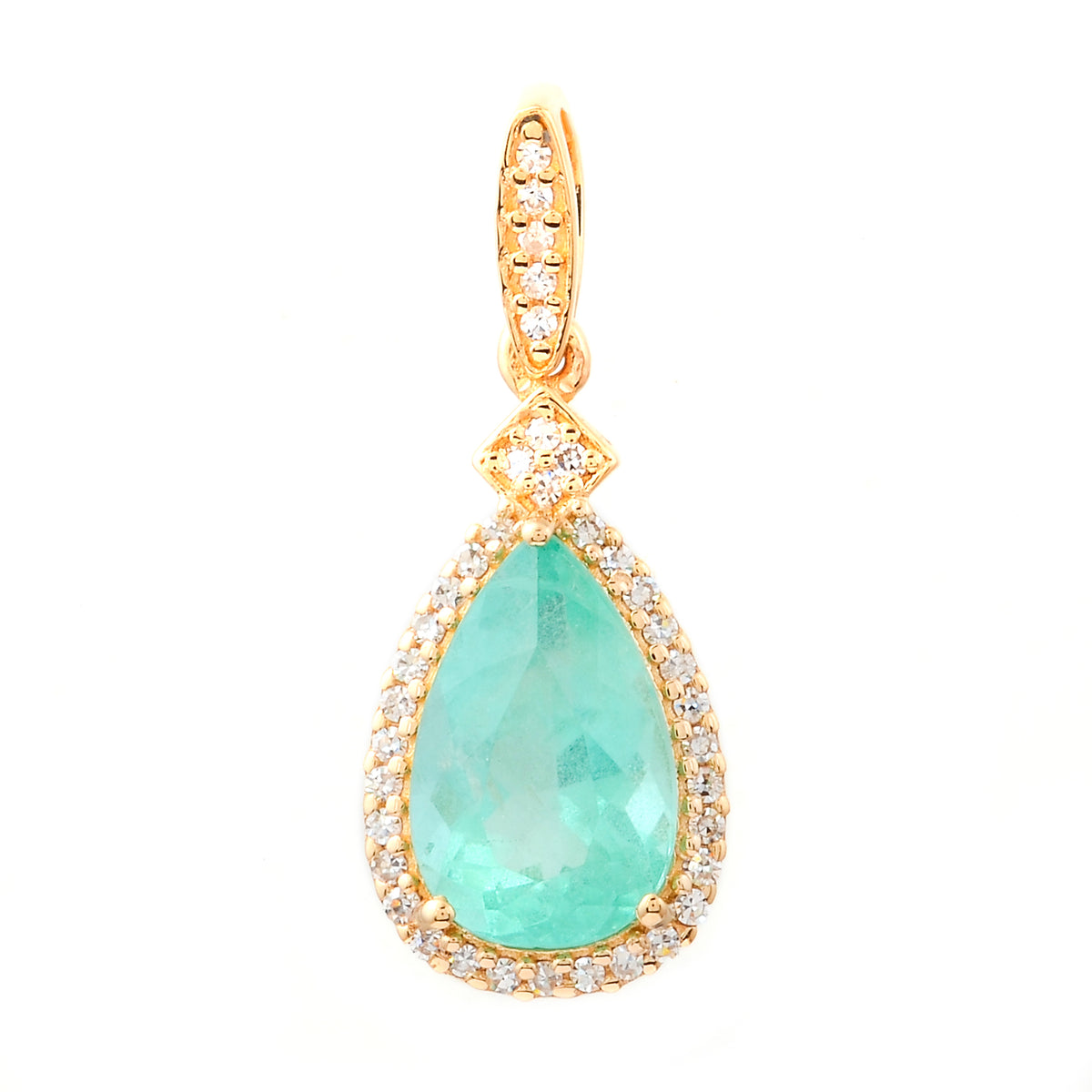 1.67 Ct Pear Mixed Cut Natural Emerald 14K Gold Pendant