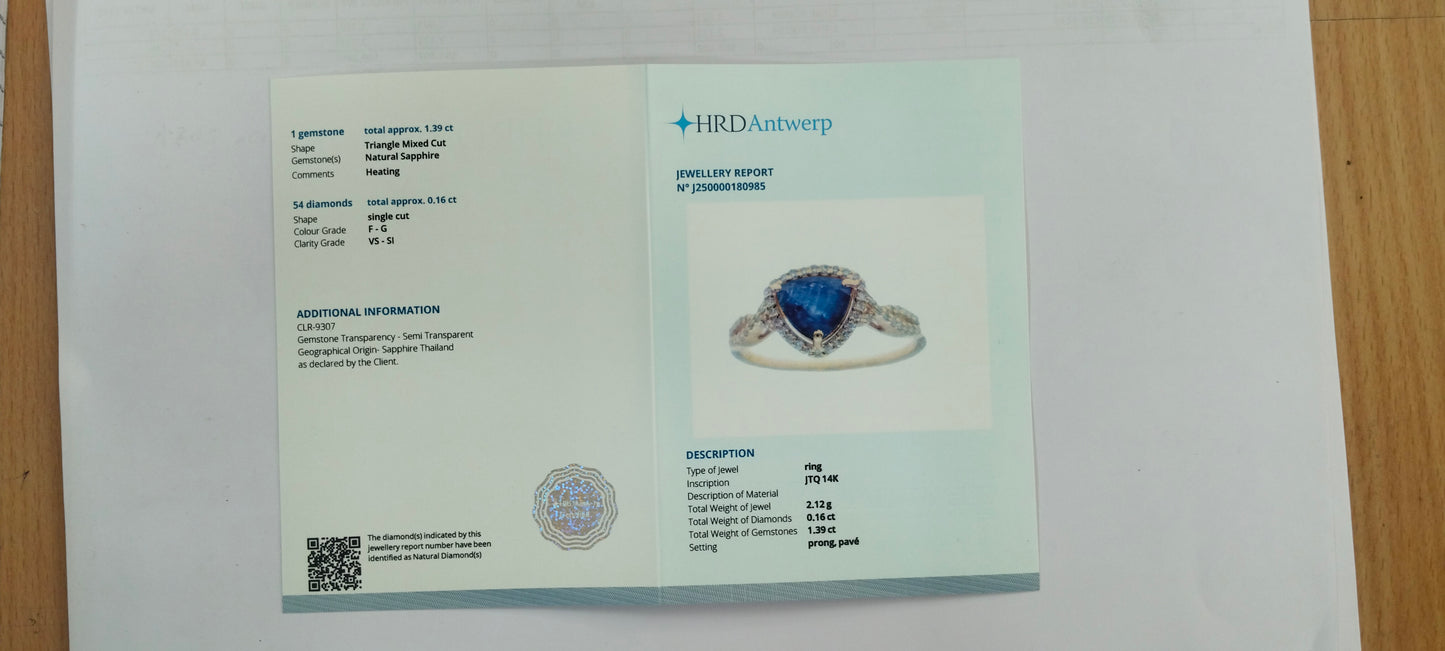 1.55 Ct Triangle Mixed Cut Natural Sapphire 14K Gold Ring