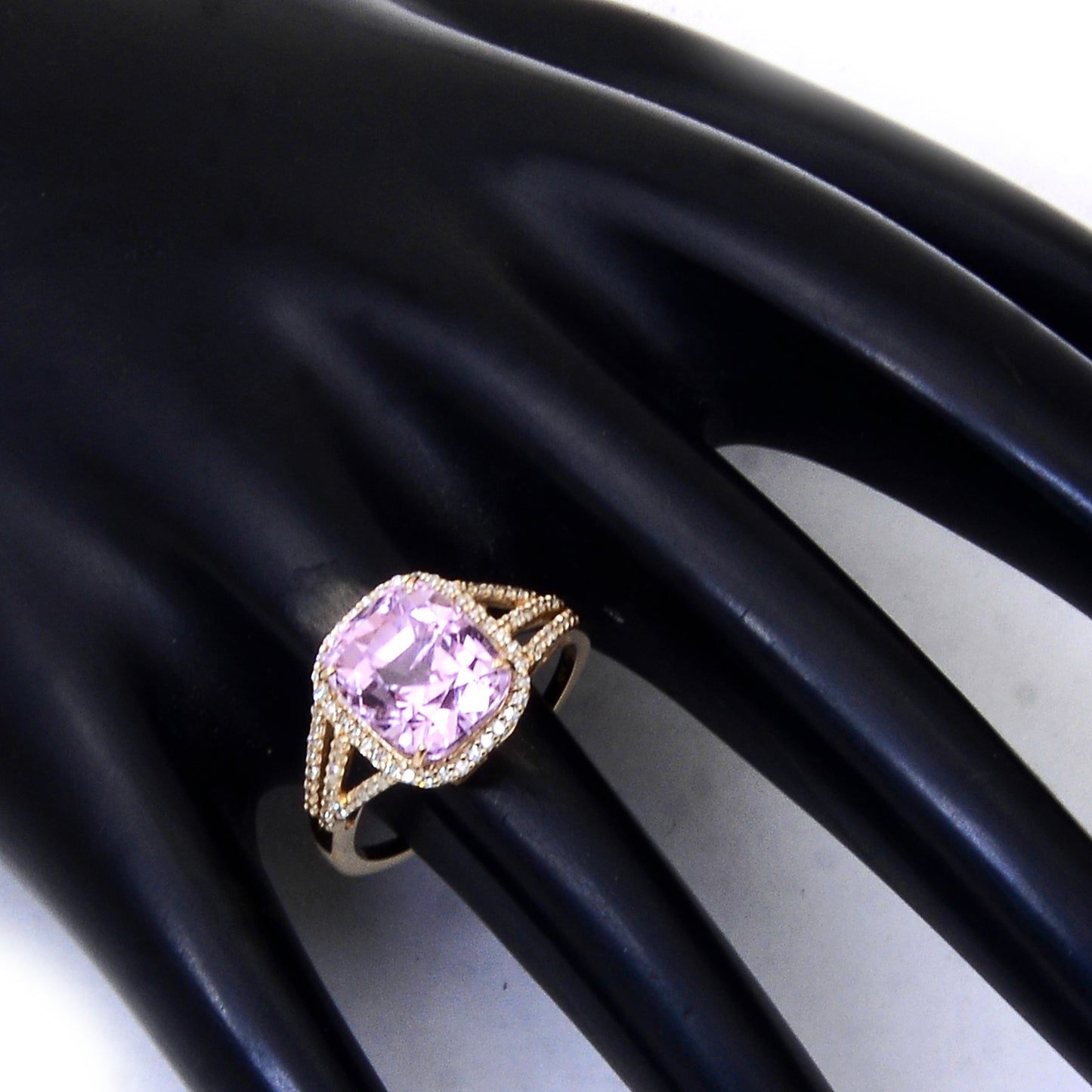 5.22 Ct Cushion Mixed Cut Natural Kunzite 14K Gold Ring