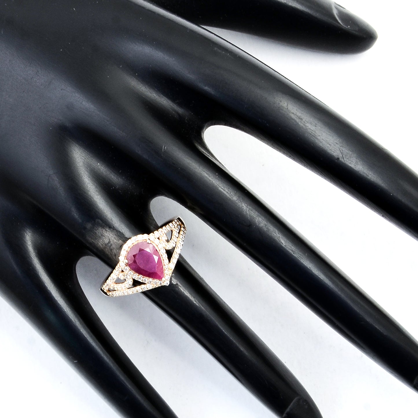 1.45 Ct Pear Mixed Cut Natural Corundum Ruby 14K Gold Ring