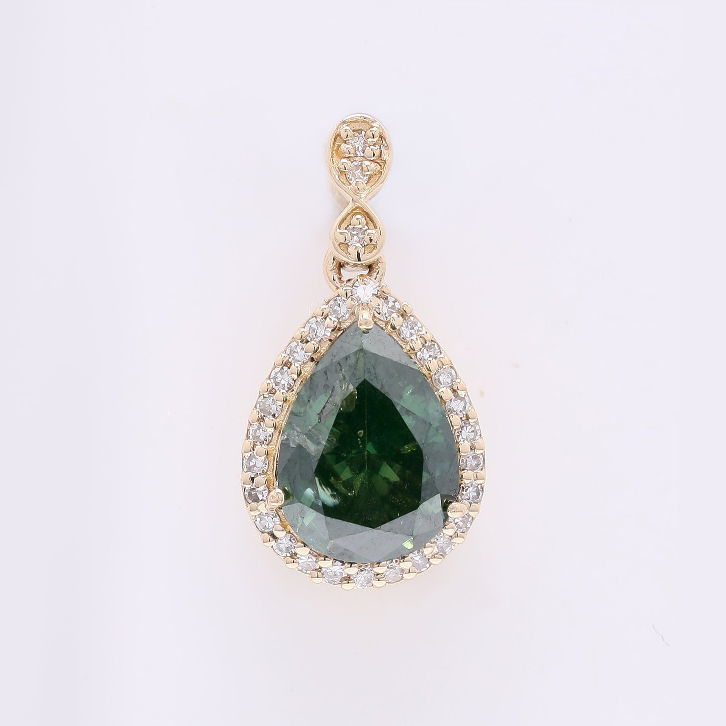 1.32 Ct Pear Green Diamond 14K Gold Pendant
