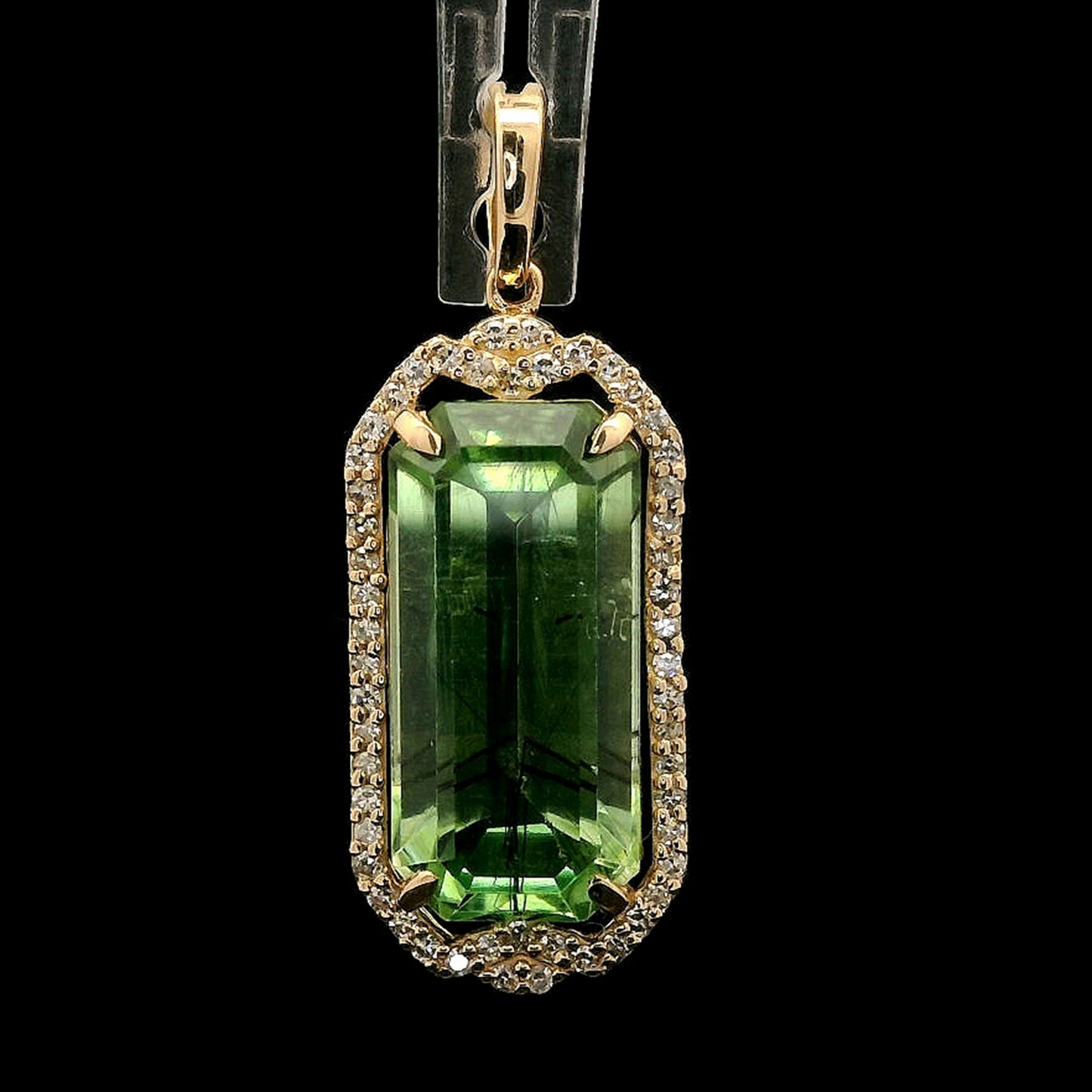 6.06 Ct Octagon Step Cut Natural Peridot 14K Gold Pendant