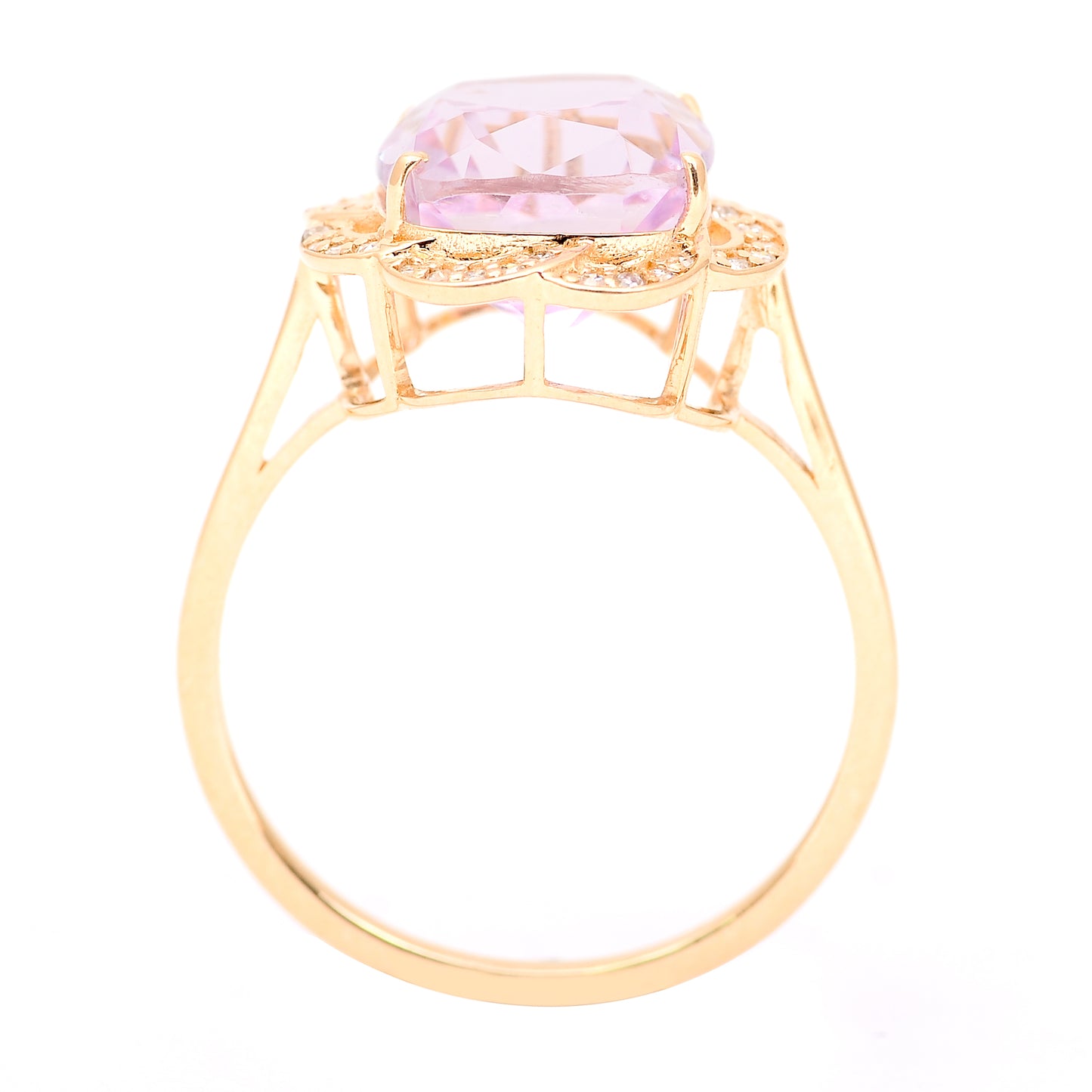 4.93 Ct Cushion Mixed Cut Natural Kunzite 14K Gold Ring
