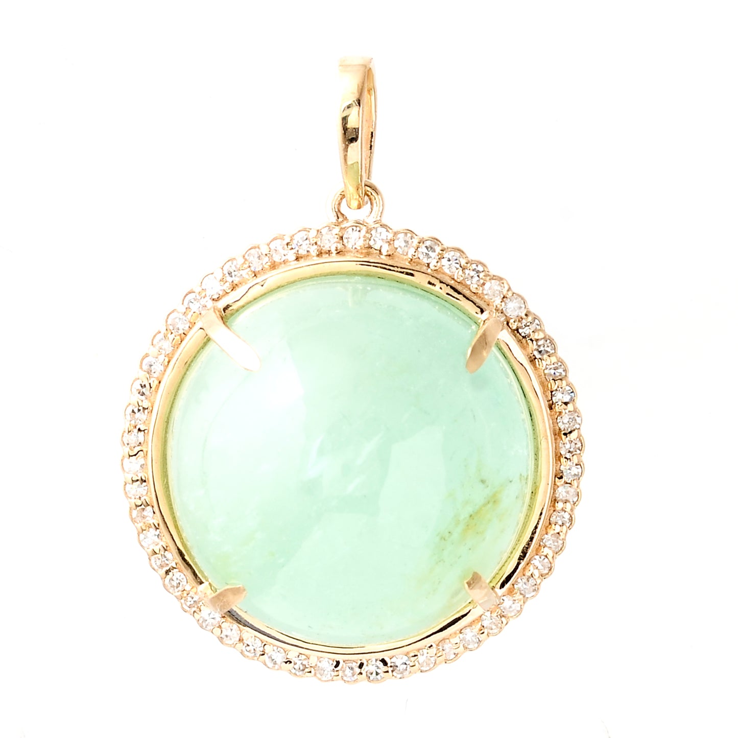 17.07 Ct Round Cabochon Natural Beryl Emerald 14K Gold Pendant