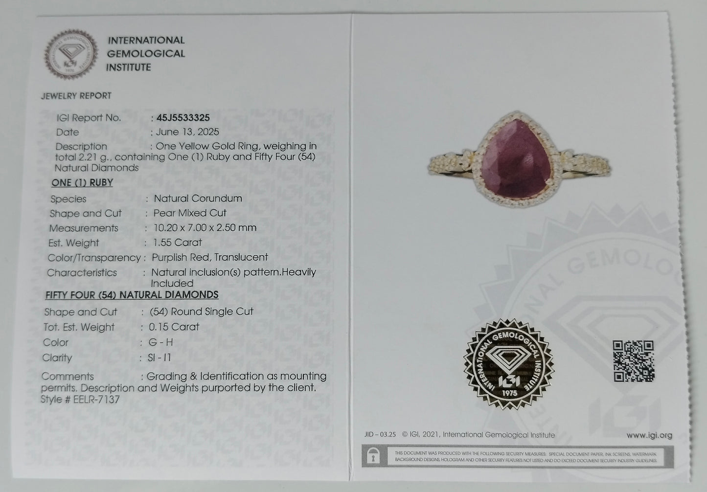 1.70 Ct Pear Mixed Cut Natural Corundum Ruby 14K Gold Ring