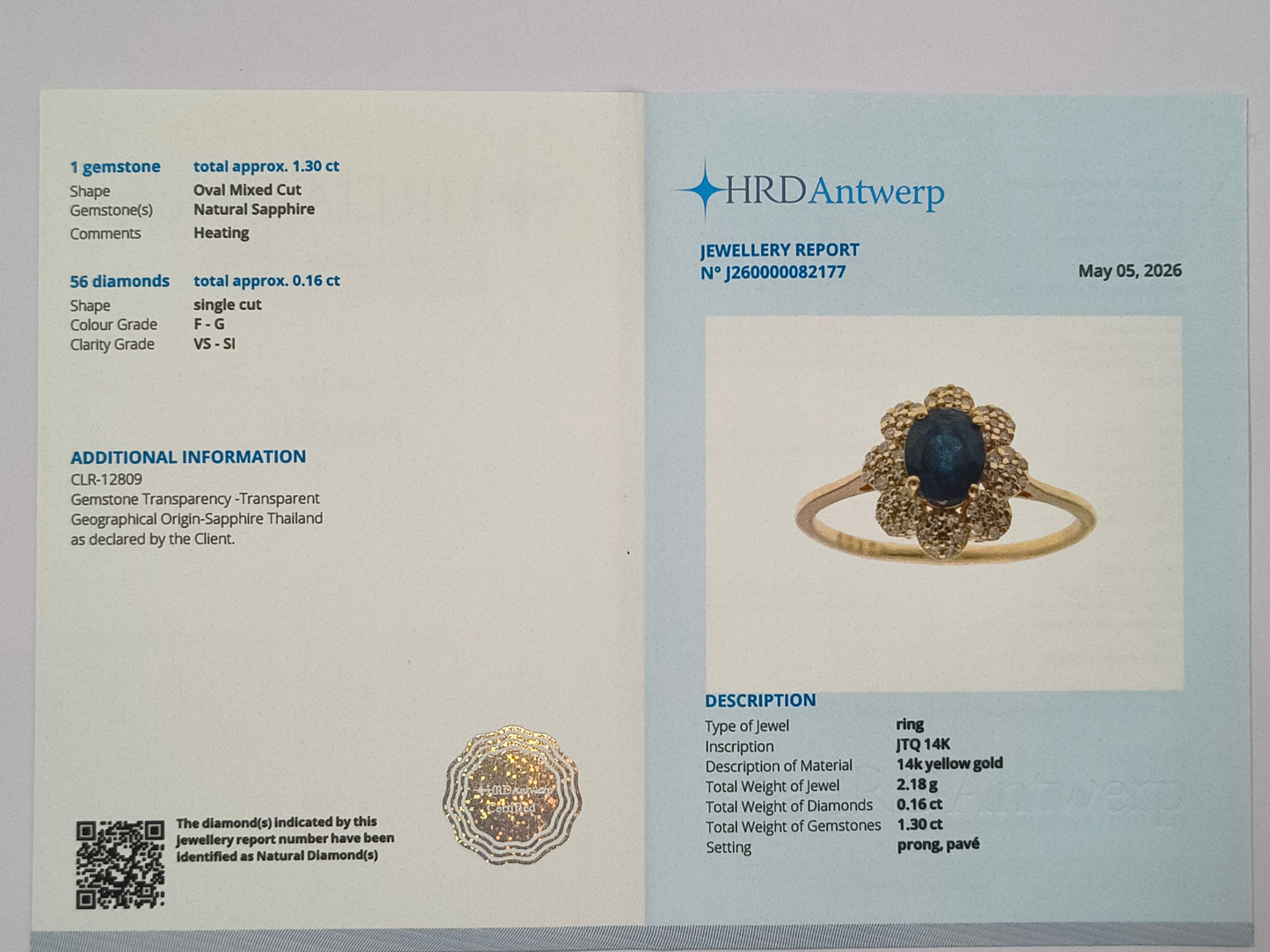 1.46 Ct Oval Mixed Cut Natural Sapphire 14K Gold Ring