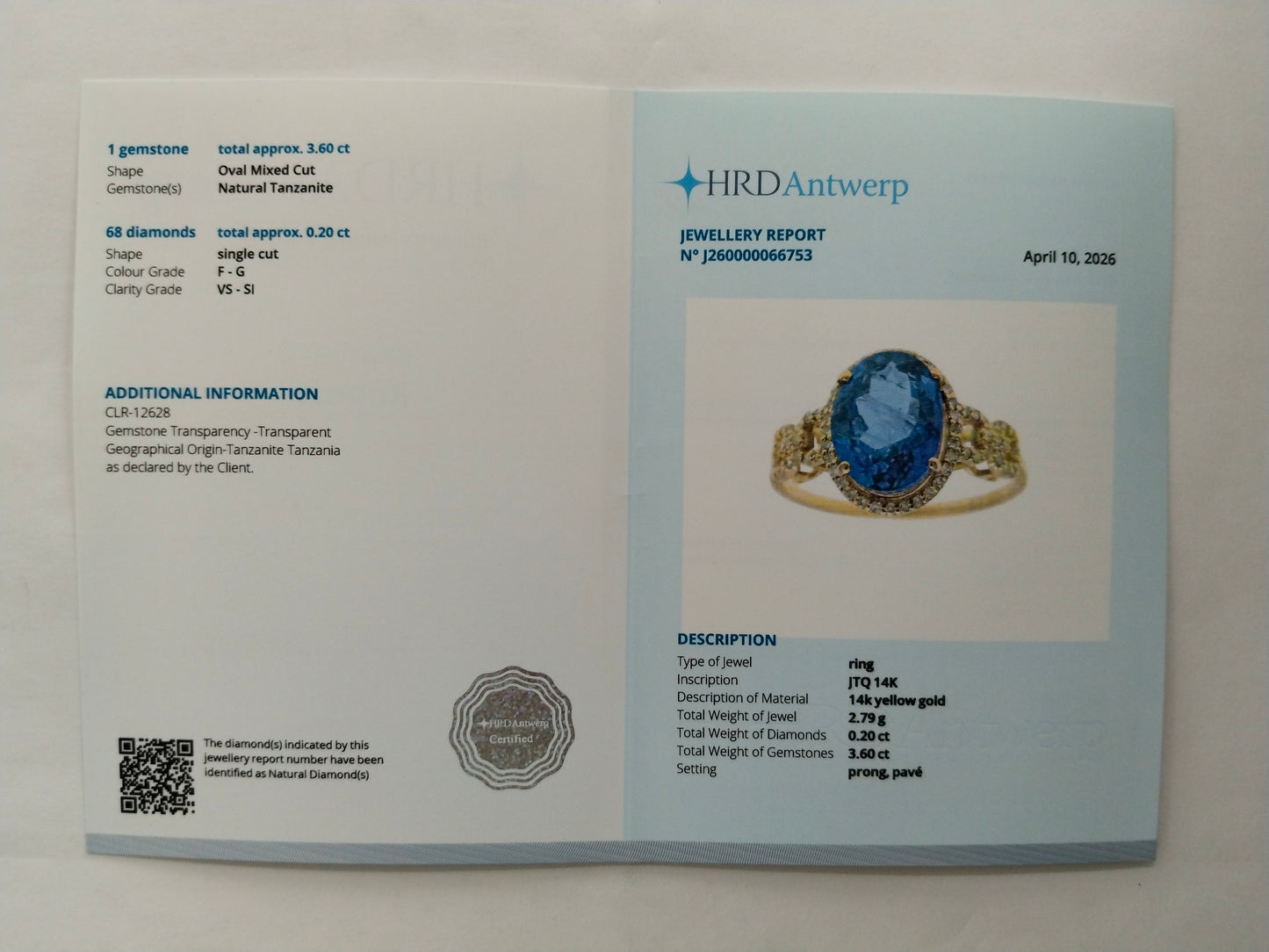 3.80 Ct Oval Mixed Cut Natural Tanzanite 14K Gold Ring
