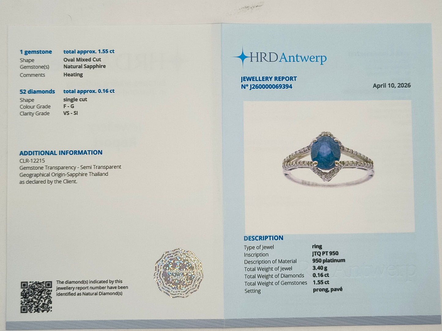 1.71 Ct Oval Mixed Cut Natural Sapphire 950 Platinum Ring