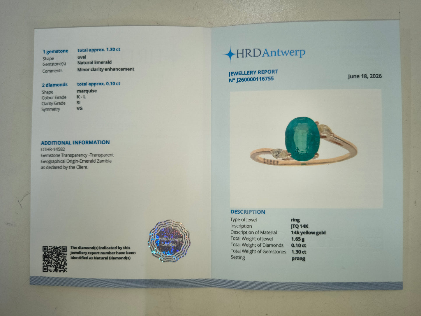 1.40 Ct Oval Natural Emerald 14K Gold Ring