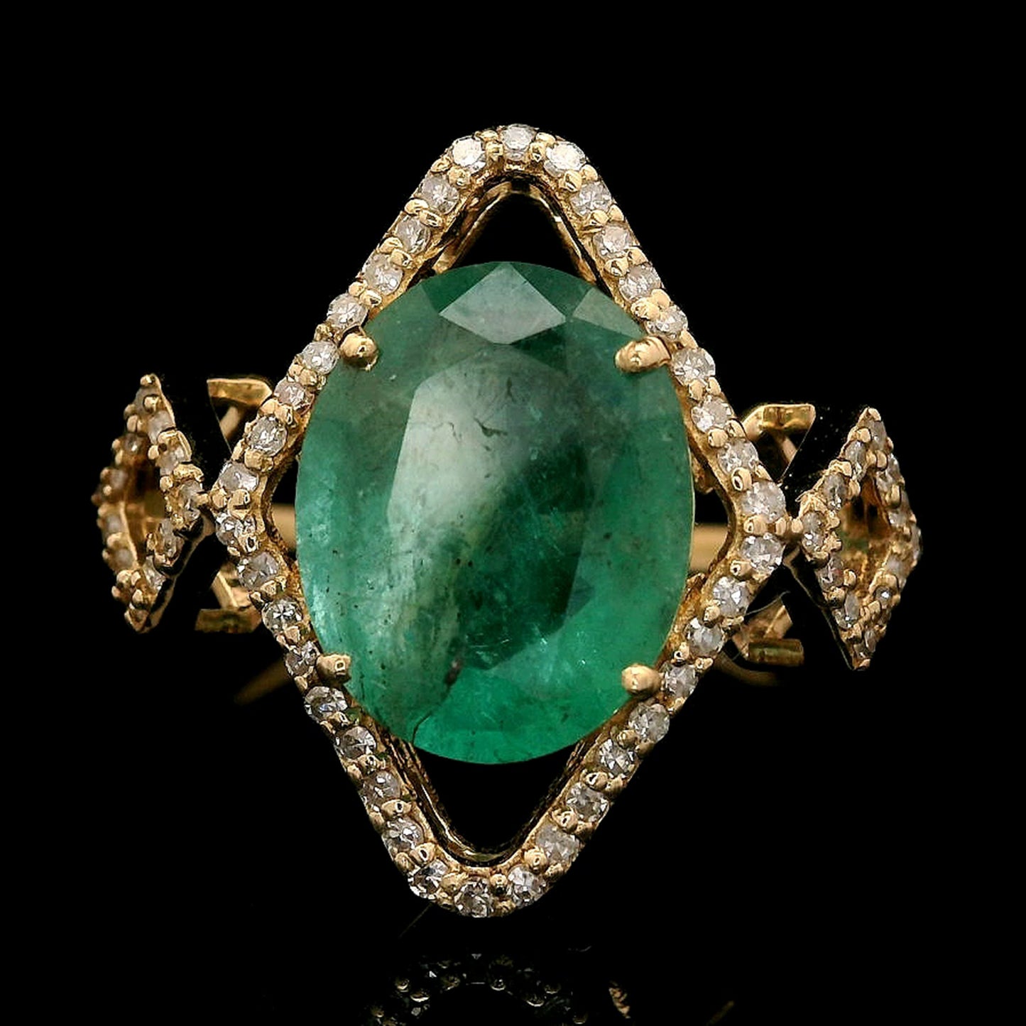 2.14 Ct Oval Mixed Cut Natural Emerald 14K Gold Ring