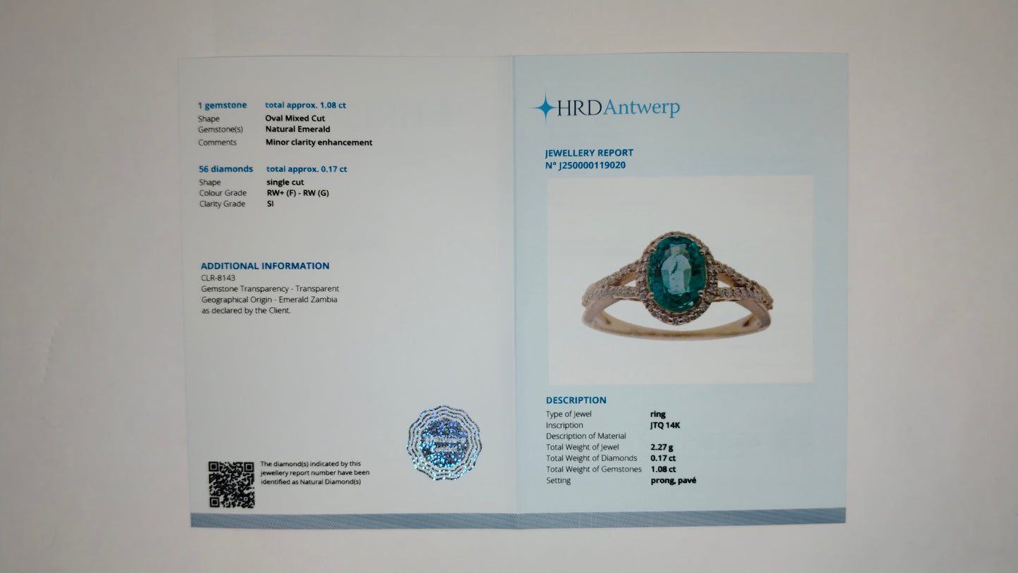 1.25 Ct Oval Mixed Cut Natural Emerald 14K Gold Ring