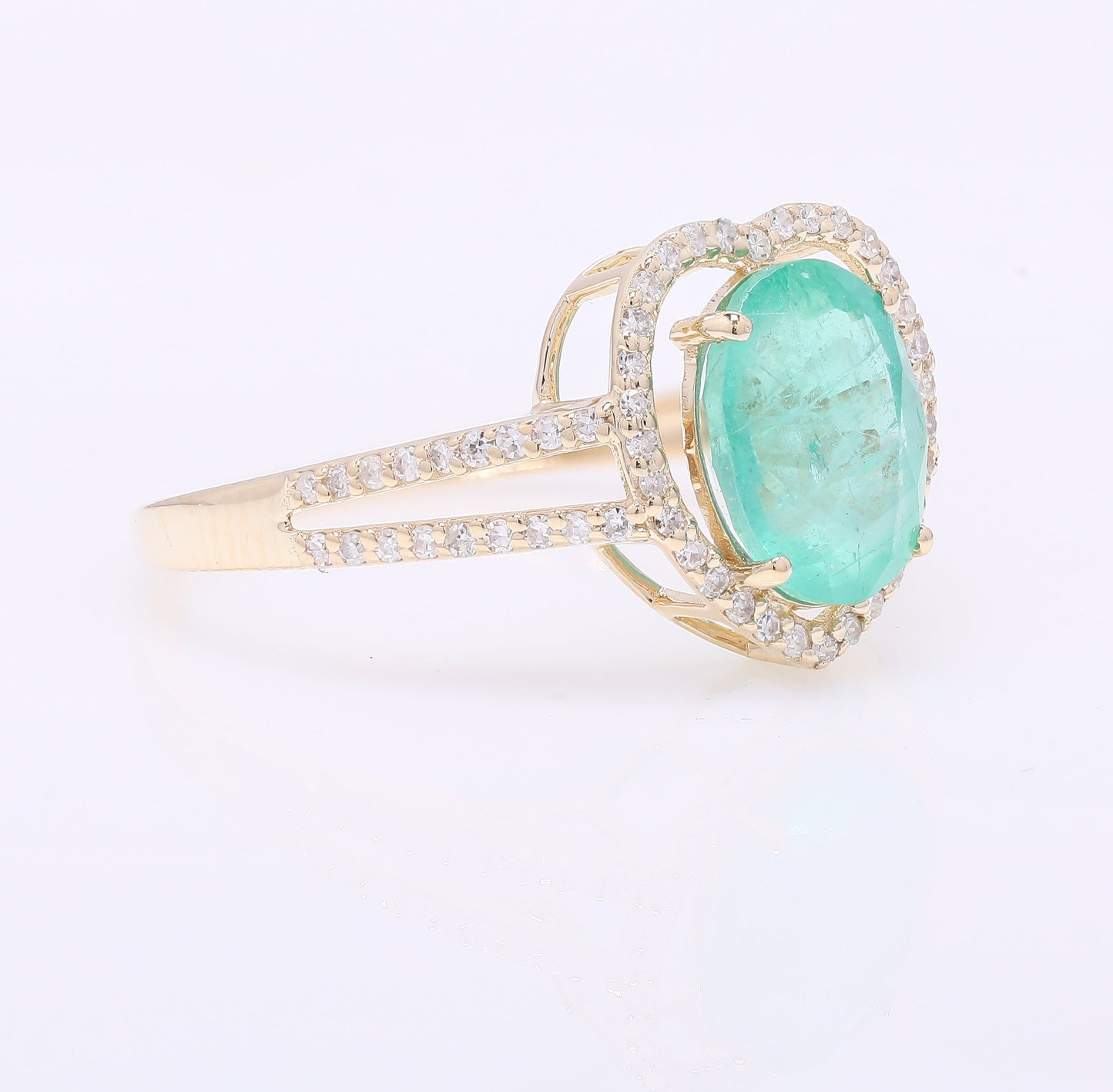 2.07 Ct Oval Mixed Cut Natural Emerald 14K Gold Ring